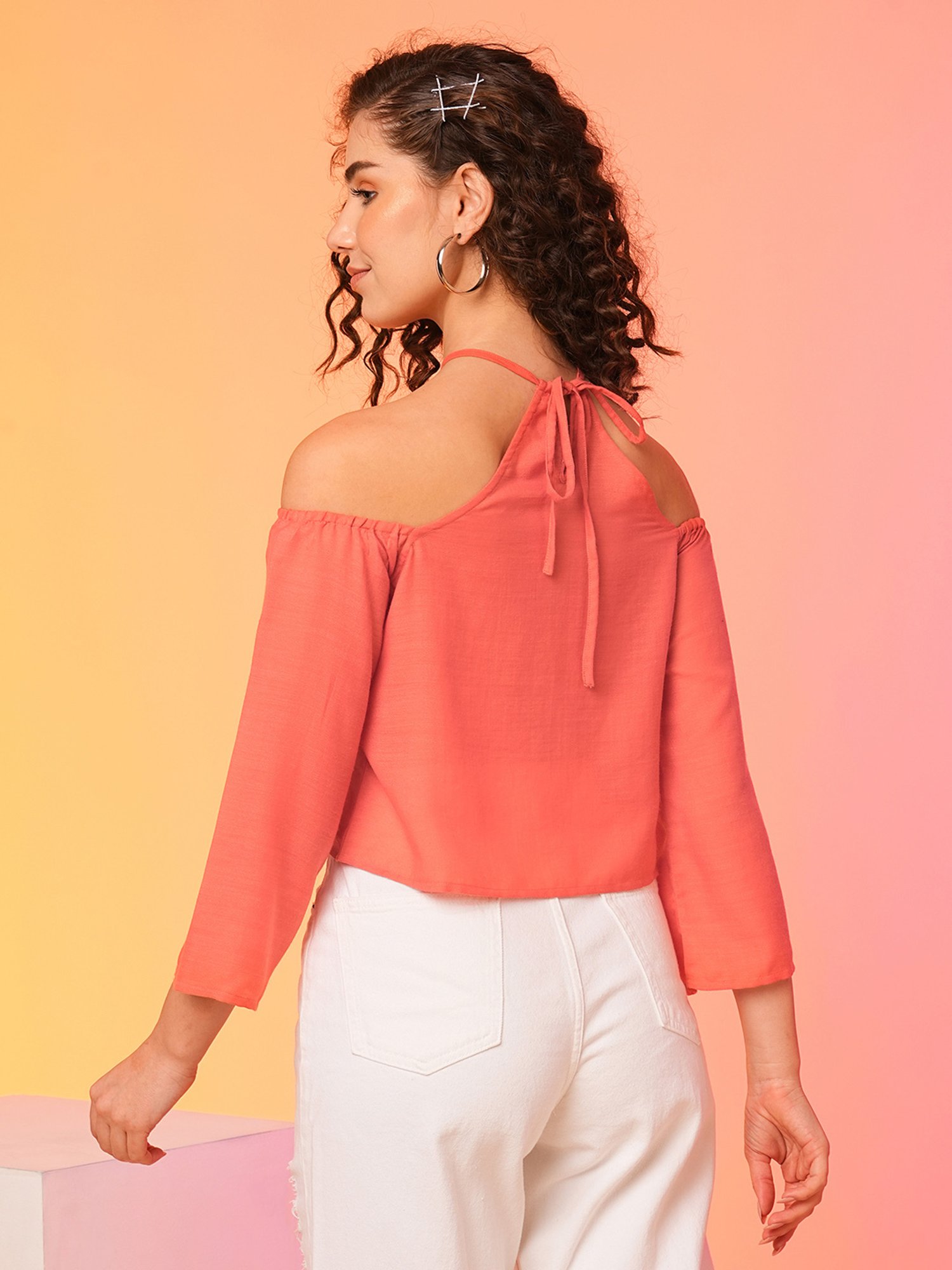 Globus Coral Cotton Relaxed Fit Crop Top
