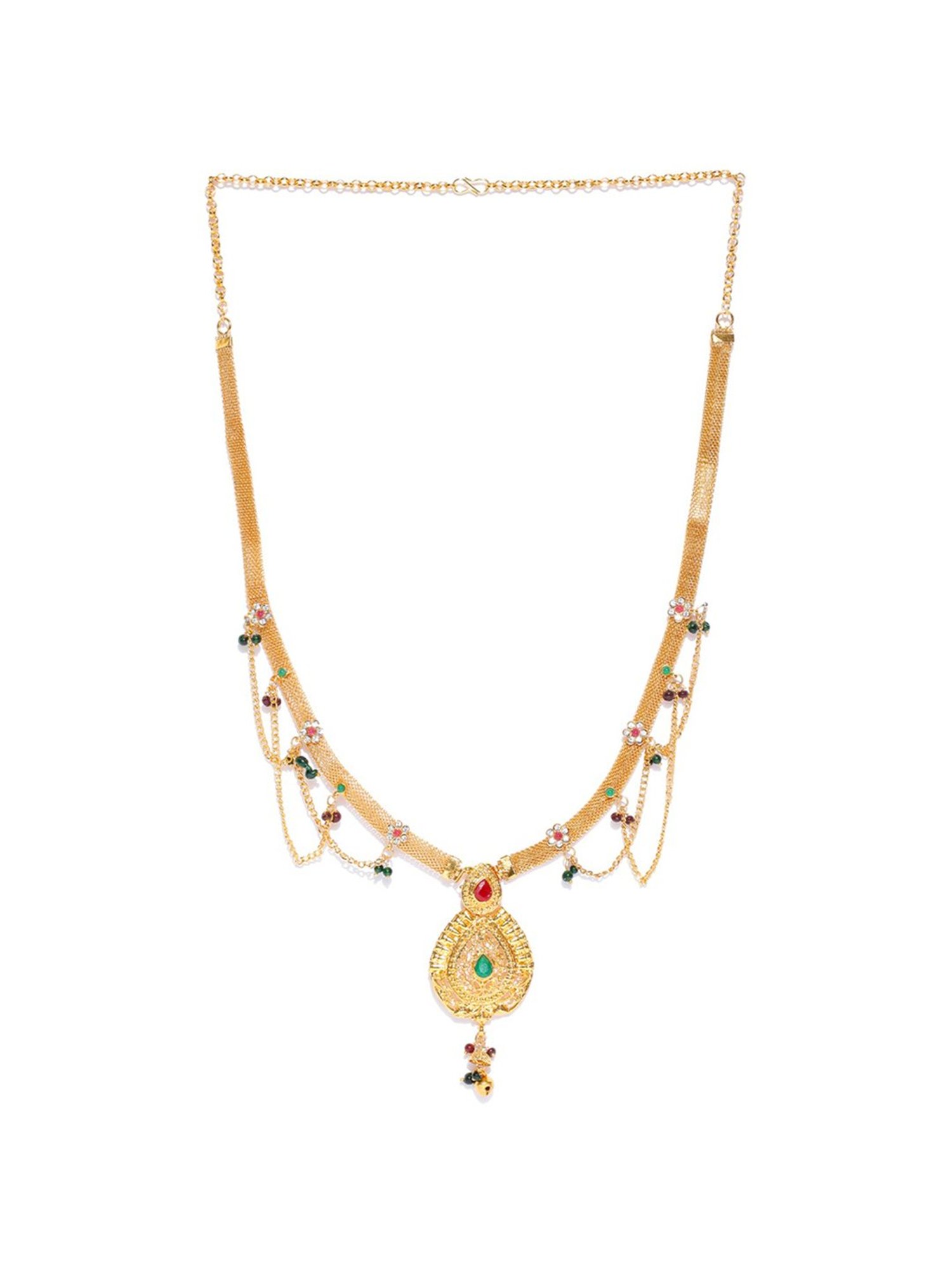 Zaveri Pearls Green & Pink Stones Studded Traditional Kamarbandh-ZPFK7025