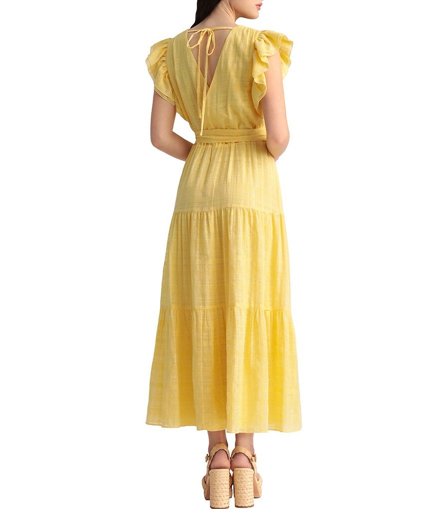 Maggy London Textured Tonal Plaid Faux Wrap Midi Dress