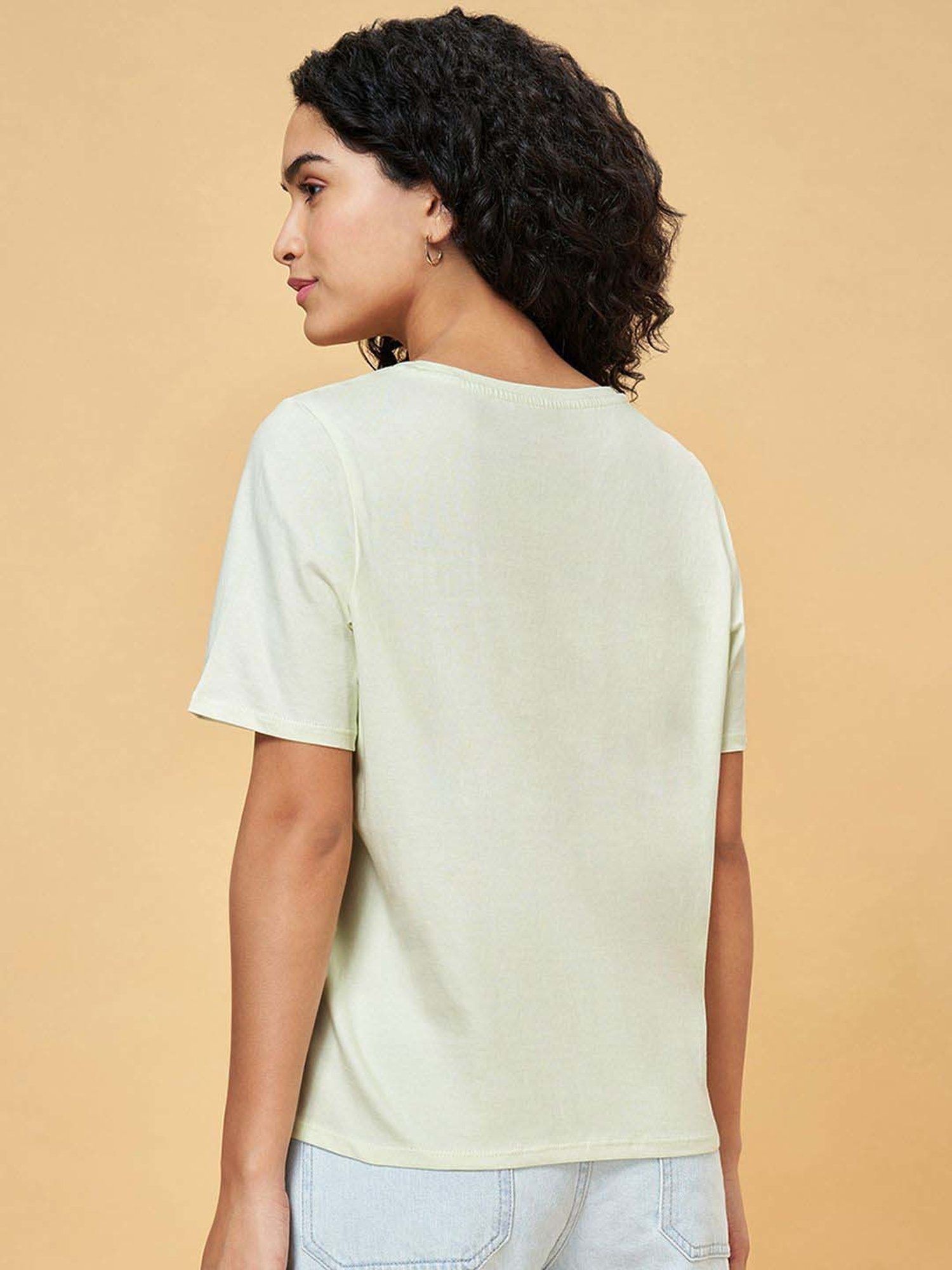 People by Pantaloons Green Cotton Printed T-Shirt