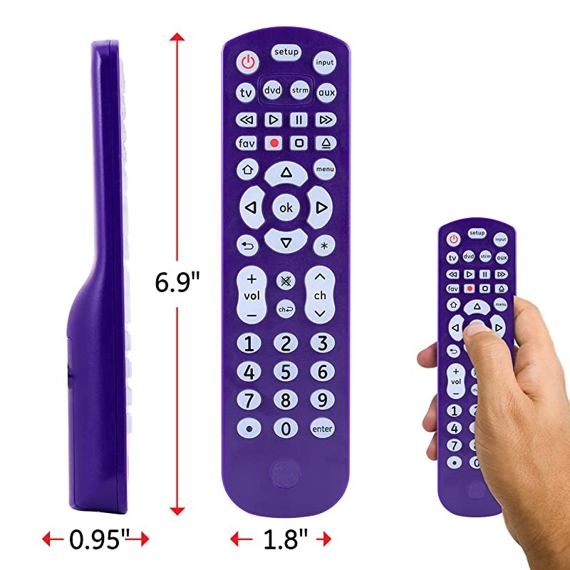 Backlit Universal Remote Control for Samsung, Vizio, LG, Sony, Sharp, Roku, Apple TV, RCA, Panasonic, Smart TV, Streaming Players, Blu-Ray, DVD, 4-Device, Purple, 45765 Purple, Backlit