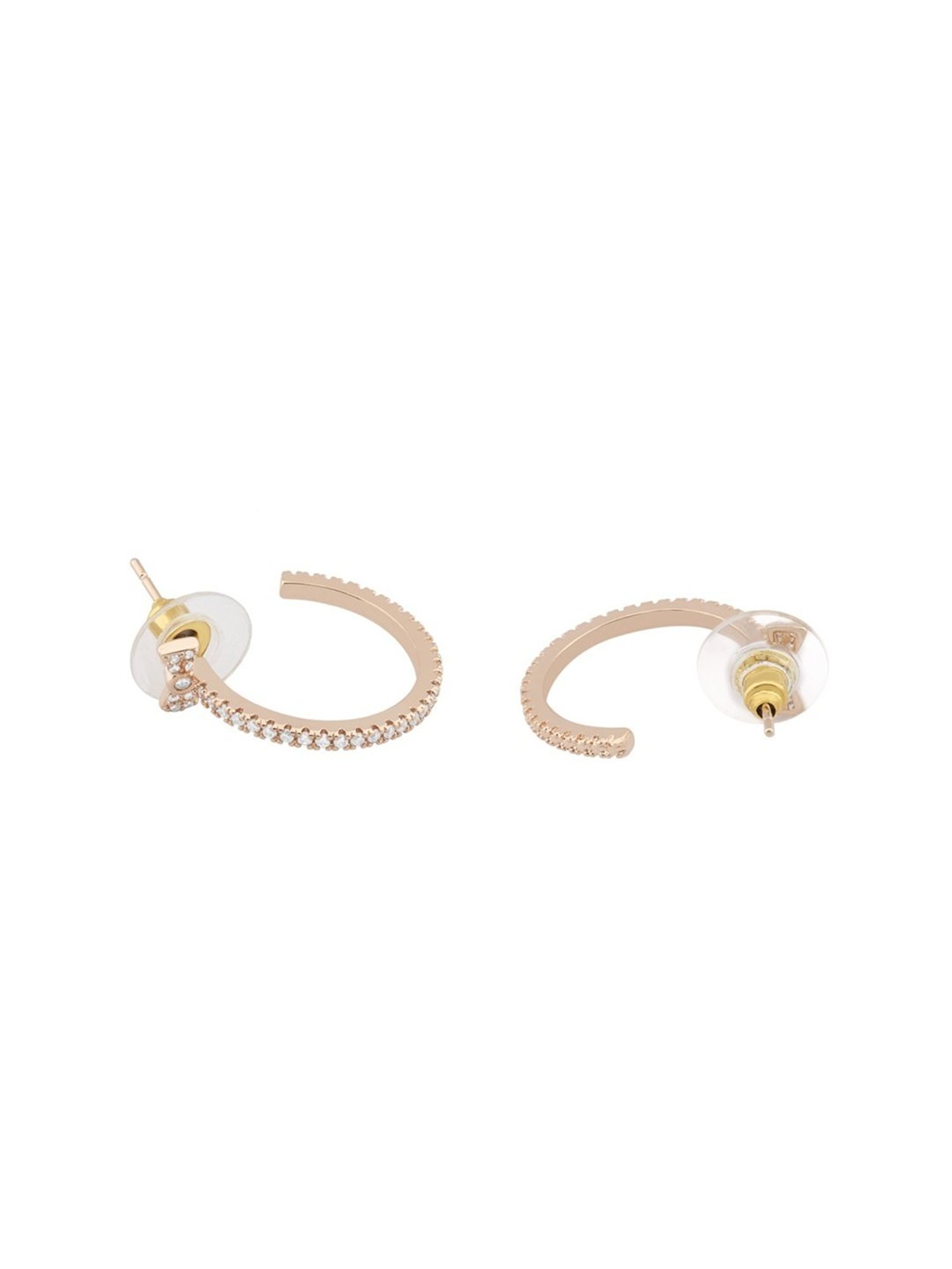 Zaveri Pearls Set of 2 Rose Gold Cubic Zirconia Contemporary Semi Hoop Earrings - ZPFK13364