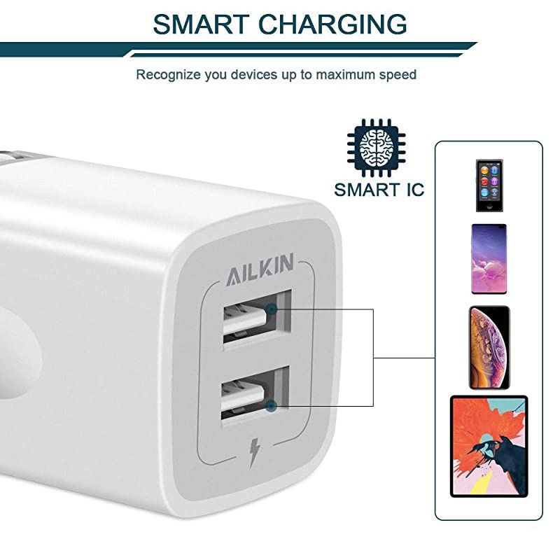 USB Wall Charger Foldable Charger Adapter  2Pack 24Amp Dual Port Quick Charger Plug Cube Replacement for Phone 11Pro MaxXXSXR876S Plus Samsung Galaxy S10S9S8 Edge LG HTC Kindle