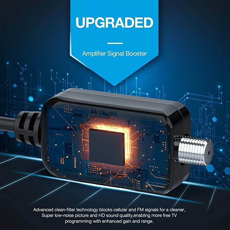 HD Digital TV Antenna - Support 4K 1080p and All Older TV's - Indoor Smart Switch Amplifier Signal Booster - Coax HDTV Cable/AC Adapter