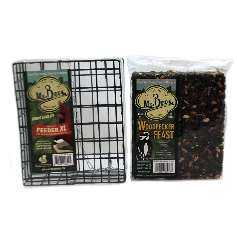 Home & Garden 8.0" Woodpecker Feast Cake & Cage Set/2 No Mess Melt Wild Bird Mr Bird  -  Bird And Wildlife Food