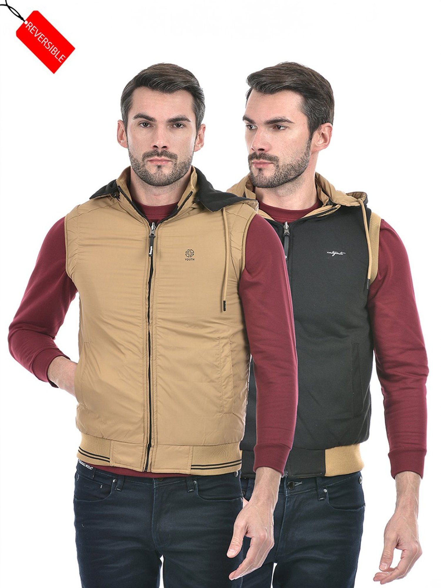 Integriti Beige & Black Regular Fit Reversible Jacket