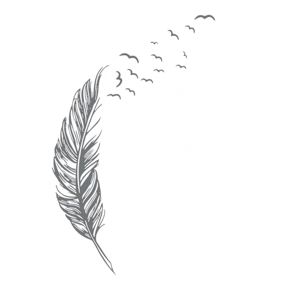 DIY Modern Plume Feather Wall Sticker Birds Flying Feather Removable Wall Sticker Vinyl Mural Painting  for Home Living Room Grey