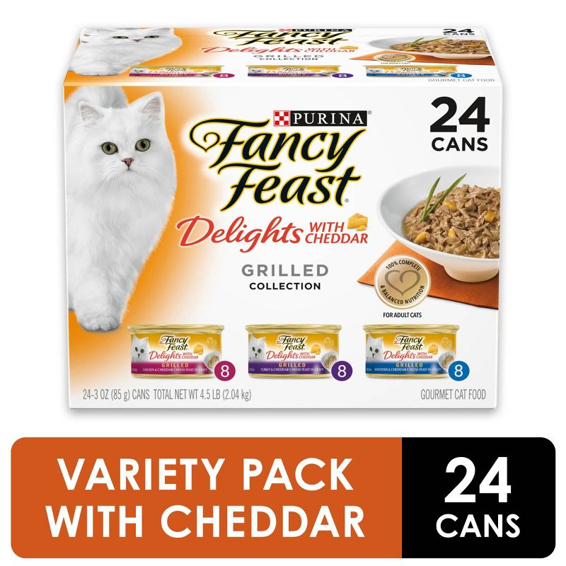Purina Fancy Feast Delights with Cheddar Grilled Collection Gourmet Wet Cat Food - 3oz/24ct Variety Pack
