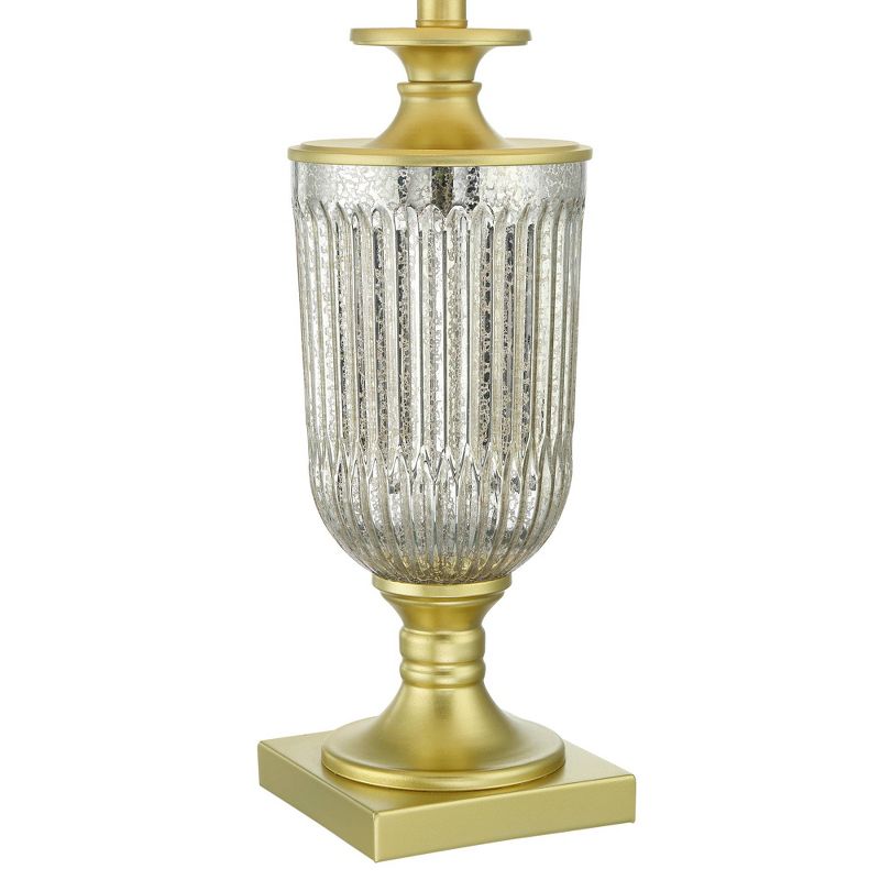 Regency Hill Mid Traditional Glam Style Table Lamps Set of 2 Pedestal Gold Ribbed Glass White Drum Shade Living Room Bedroom House