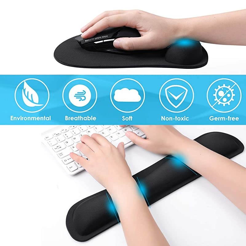 Keyboard and Mouse Pad with Gel Wrist Rest Support Memory Foam Set with Non Slip Rubber Base for Office Gaming Computer Laptop and Mac