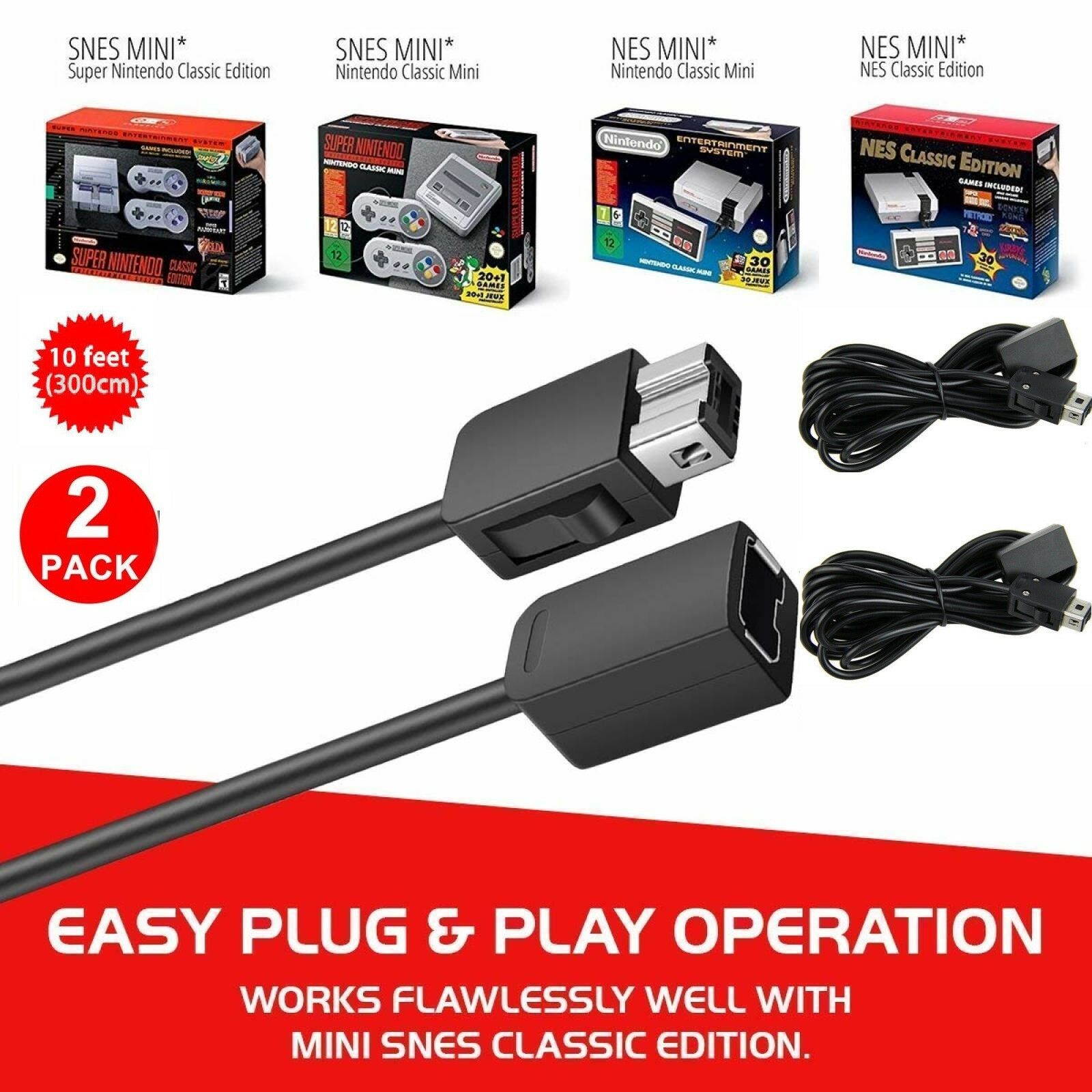 2Pcs 10ft Controller Extension Cable Cord for Super Nintendo Mini NES SNES Classic Edition Console Wii, Wii U RC