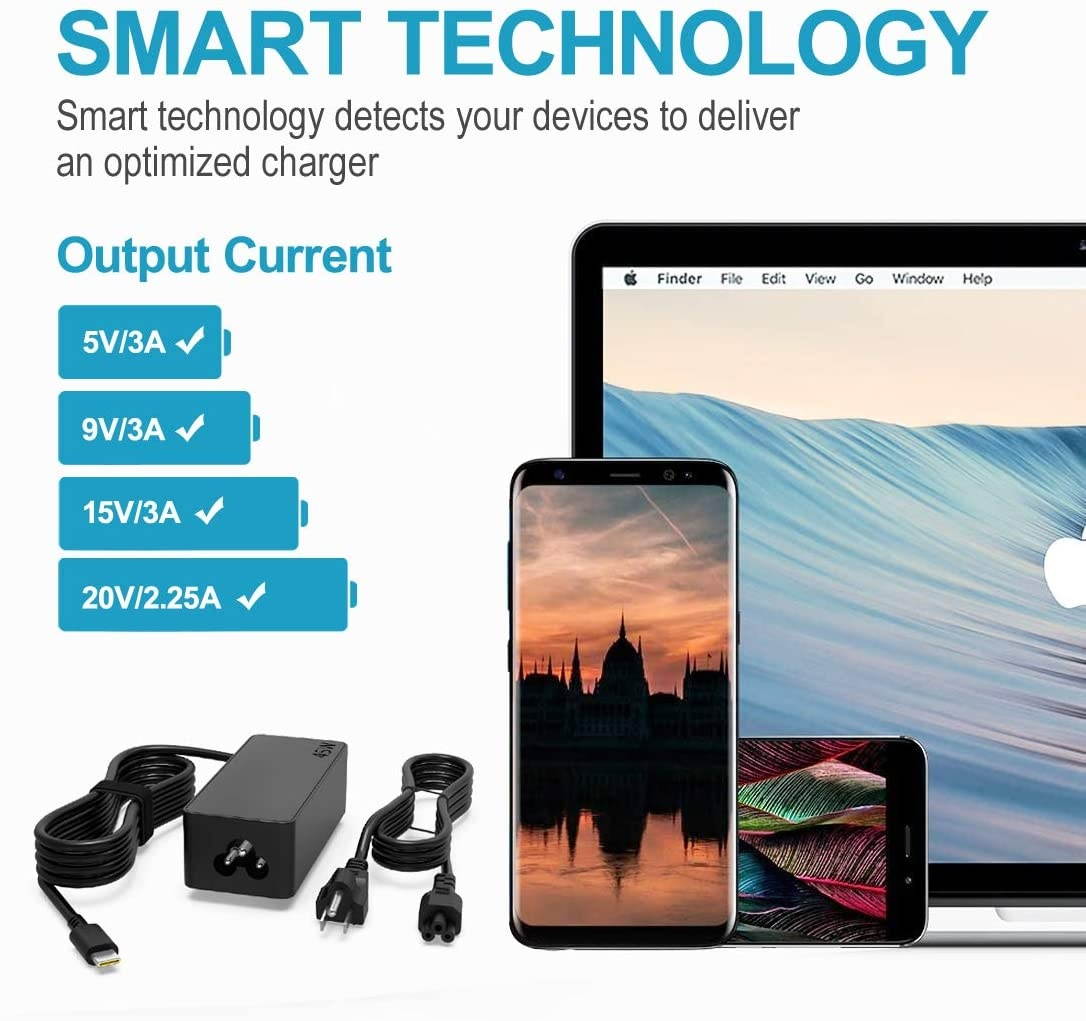 USB C Type C Chromebook Charger Fit for Dell Chromebook 3100 3400 5190 3380 2-in-1 P29T P28T AC Laptop Power Supply Adapter Cord