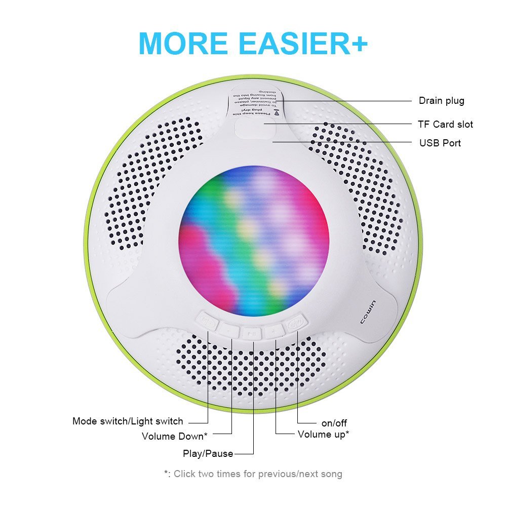 COWIN IPX7 Swimmer Floating Waterproof Bluetooth Wireless Shower Portable Speaker - White/Green