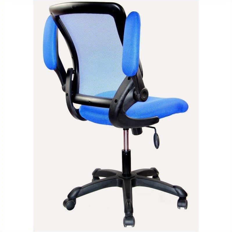 Techni Mobili Mesh Office Chair with Tilt and Height Adjustment, Executive Task Chair with Flip-Up Armrest and Non Marking Caster Wheels, Blue