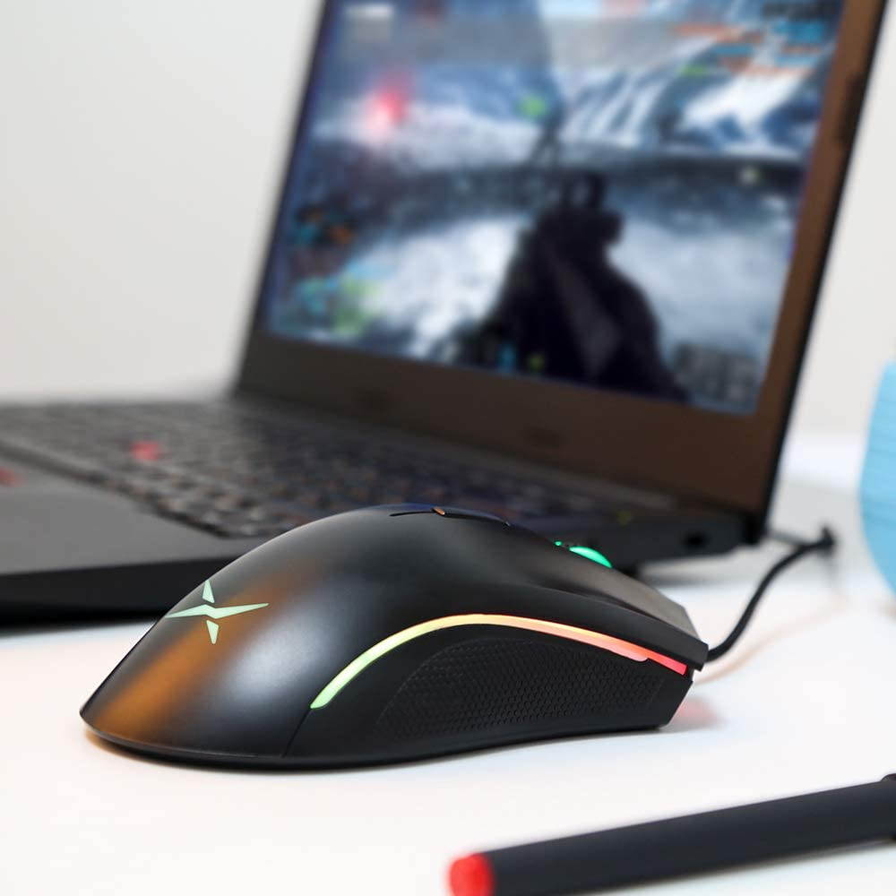 Yijianxi RGB game mouse,4000 DPI,7 programmable buttons and professional game software, ergonomic optical game mouse for Windows PC game player notebook (M625BU(3050)- black)