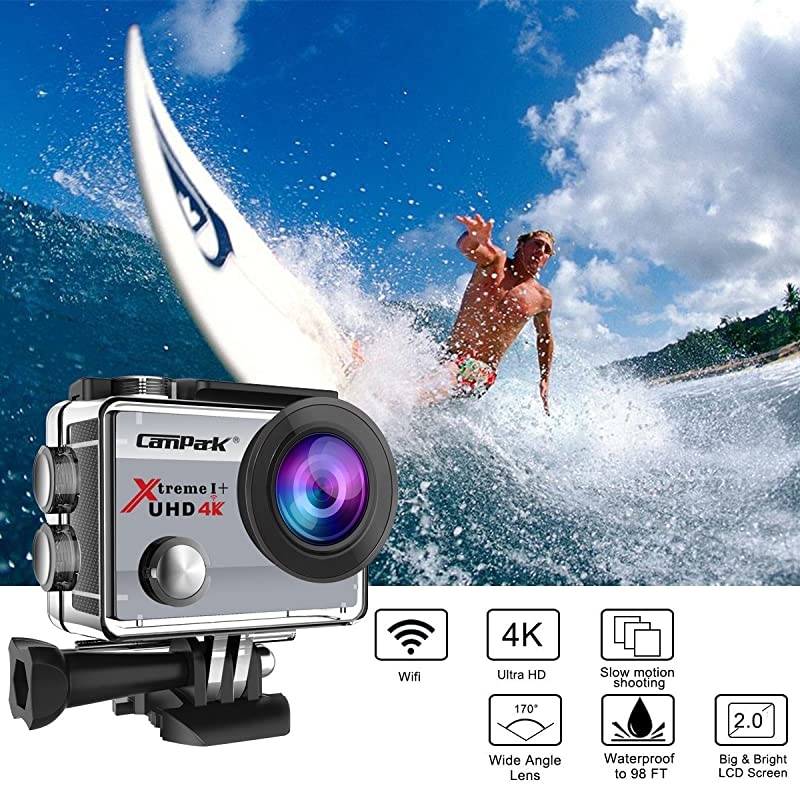 2021 Upgrade? 4K 20MP Action Camera EIS External Microphone Remote Control WiFi Waterproof Camera Webcam with 170&deg; Wide Angle and 2 Batteries