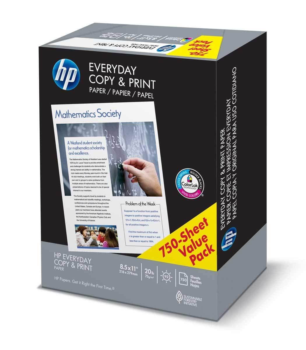 HP Printer Paper, Copy and Print20, 8.5 x 11, Letter, 20lb, 92 Bright, 750 Sheets / 1 Ream (200030R) Made In The USA