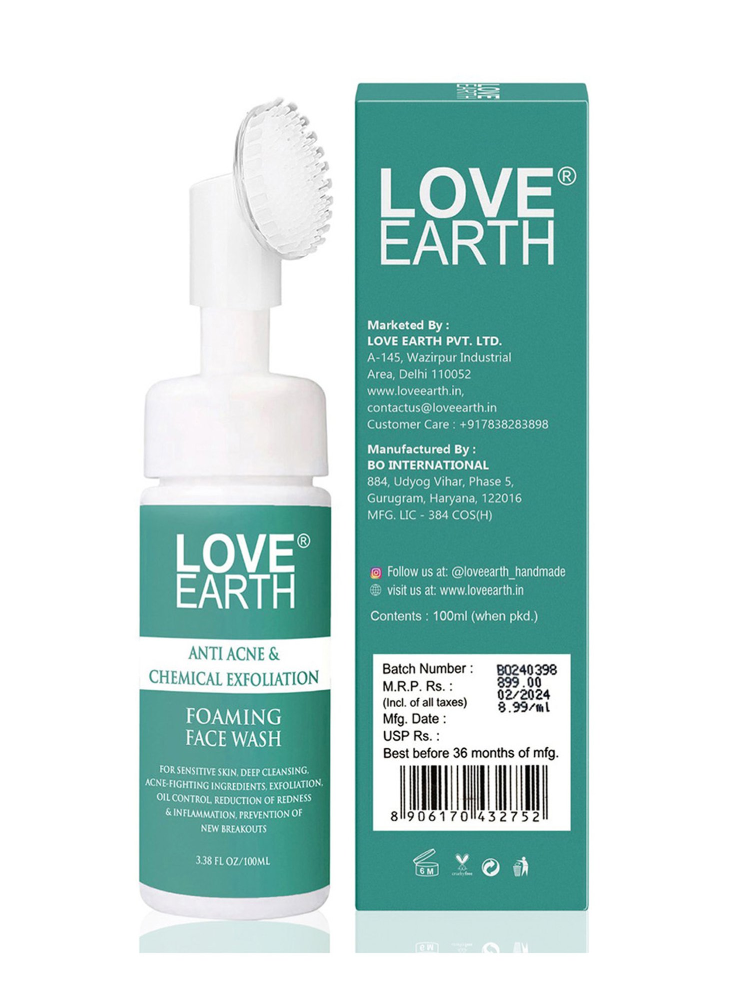 Love Earth Anti Acne & Chemical Exfoliation Foaming Face Wash - 100 ml