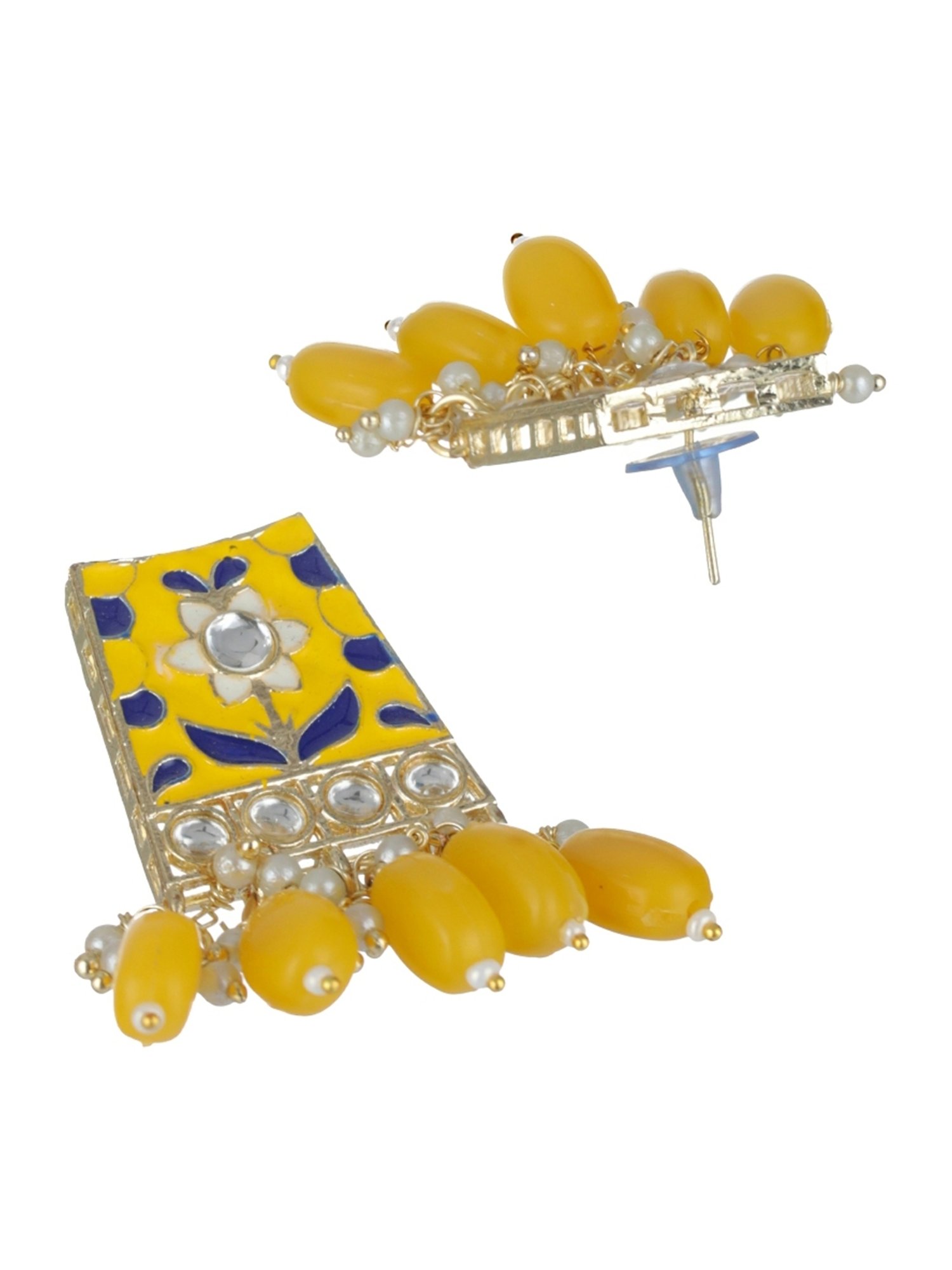 Aatmana Gold-Plated Yellow Meenakari & Pearl Beaded Necklace Set