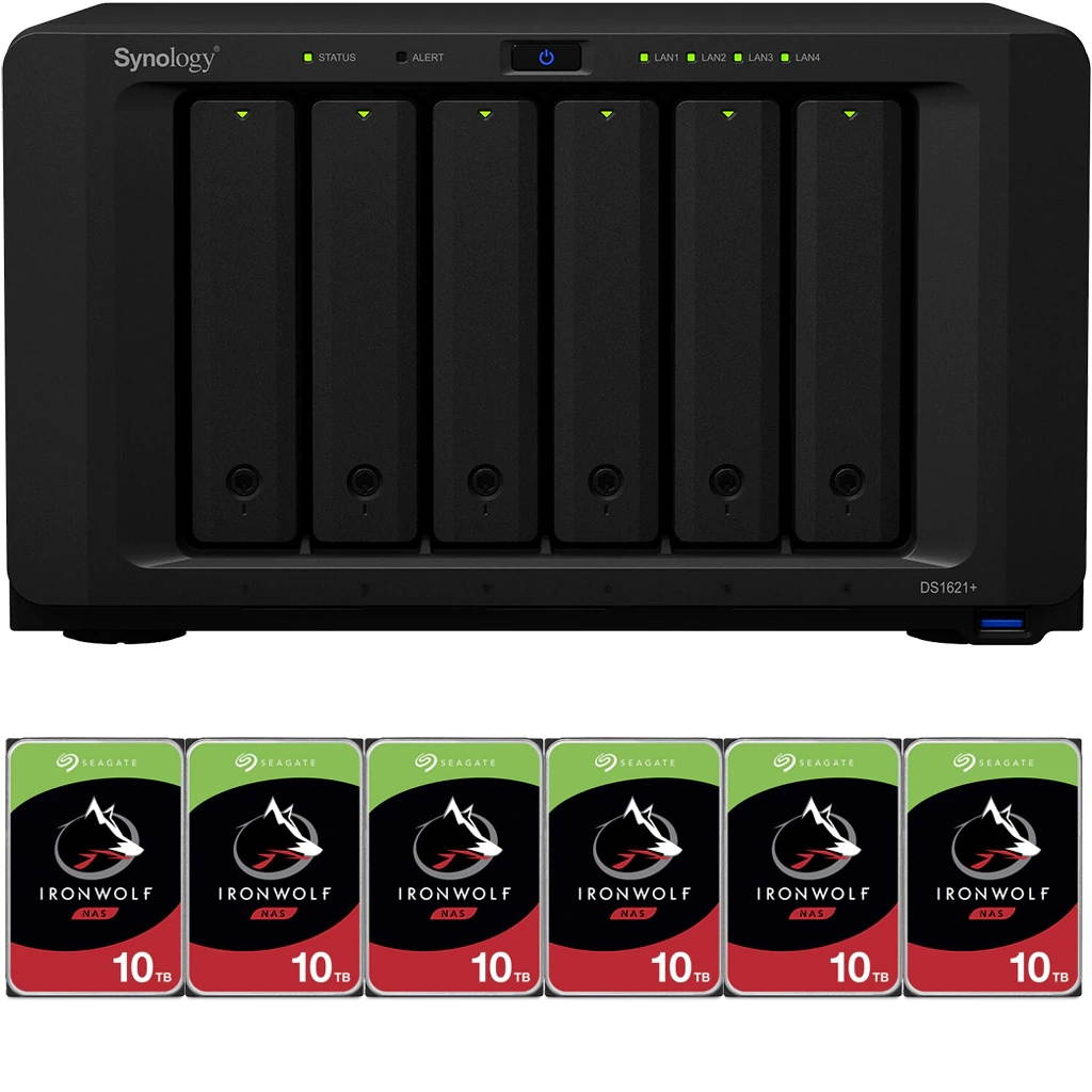 Synology DS1621+ DiskStation with 8GB RAM and 60TB (6 x 10TB) of Seagate Ironwolf NAS Drives Fully Assembled and Tested By CustomTechSales