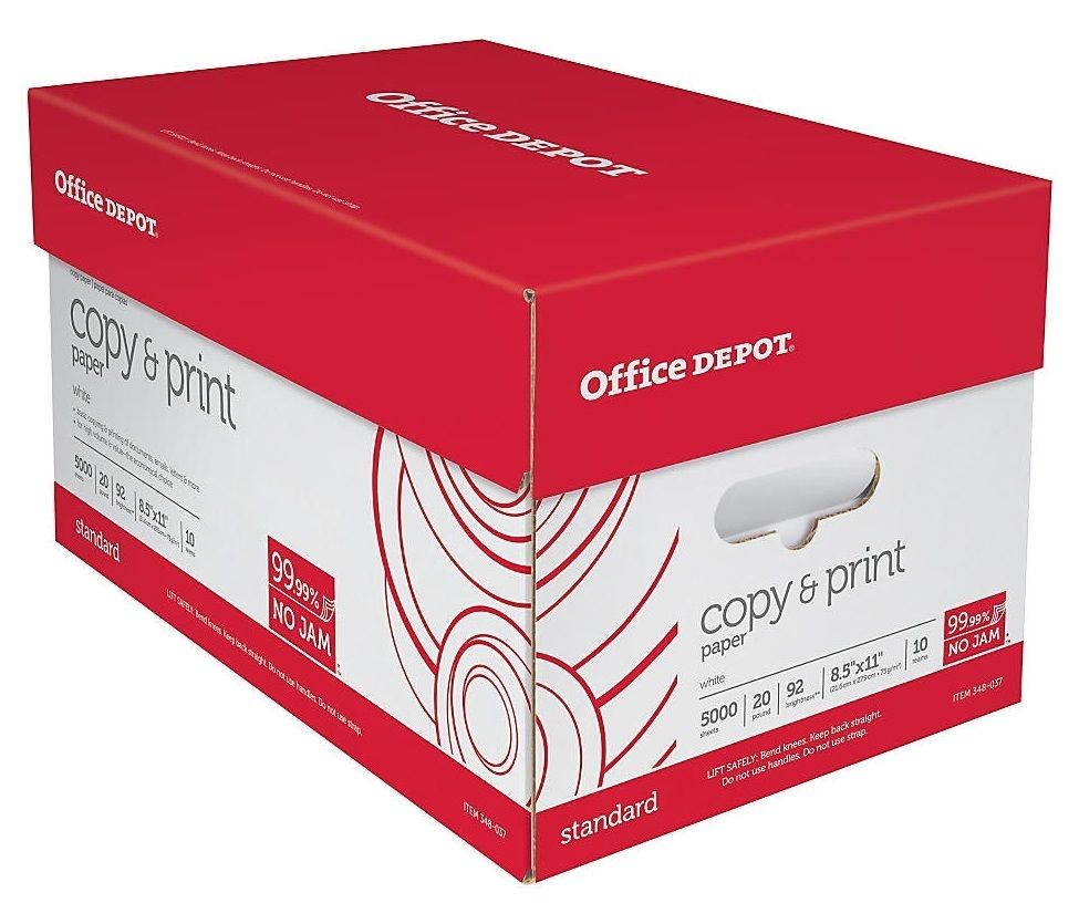 Office Depot&reg; Brand Copy & Print Paper, Letter Size Paper, 20 Lb, 500 Sheets Per Ream, Case Of 10 Reams