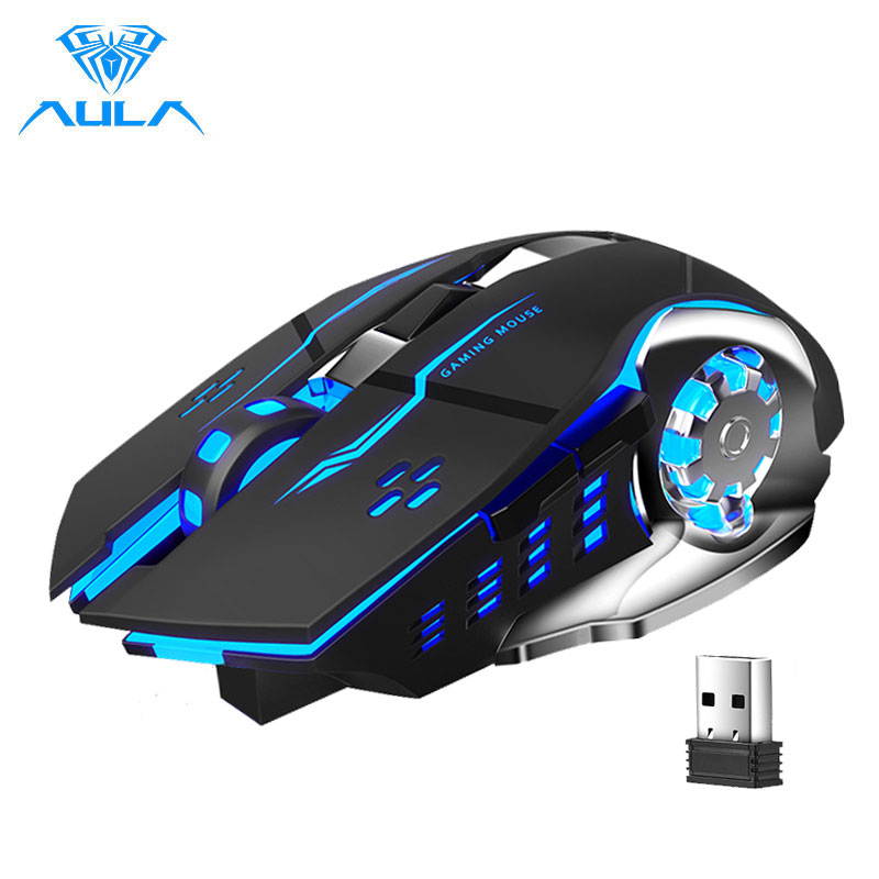 AULA SC100 Wireless Silent Gaming Mouse Rechargeable 1600 DPI 6 Buttons Ergonomic Optical USB Mute Mouse for PC Laptop Desktop