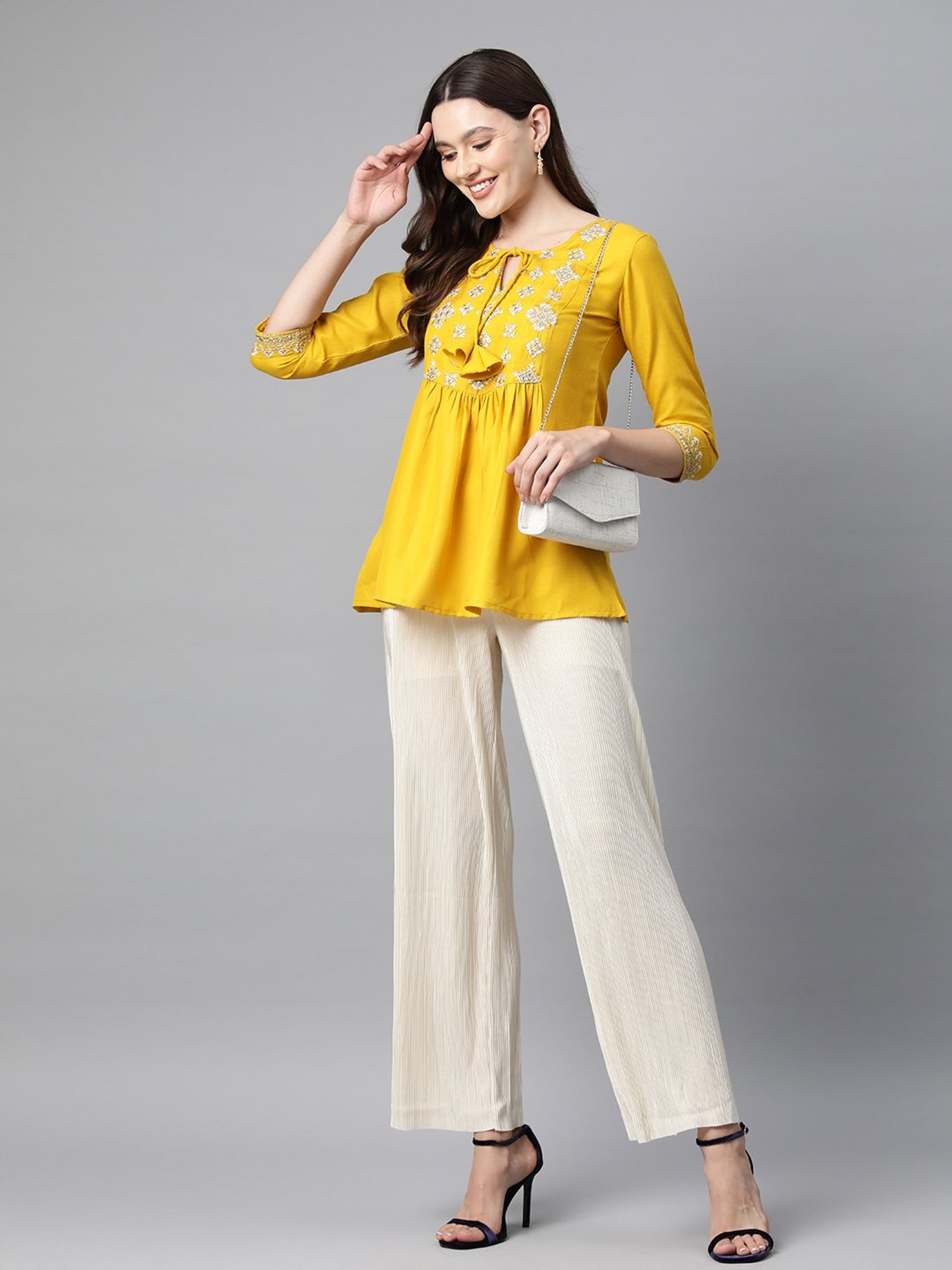 Cottinfab Yellow Embroidered Top