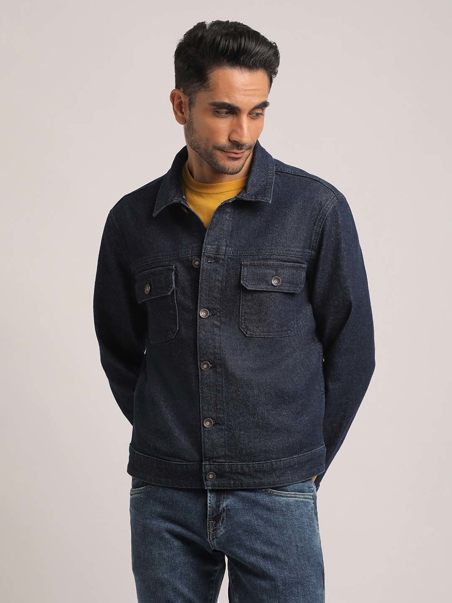 EVERBLUE Dark Blue Regular Fit Denim Jacket