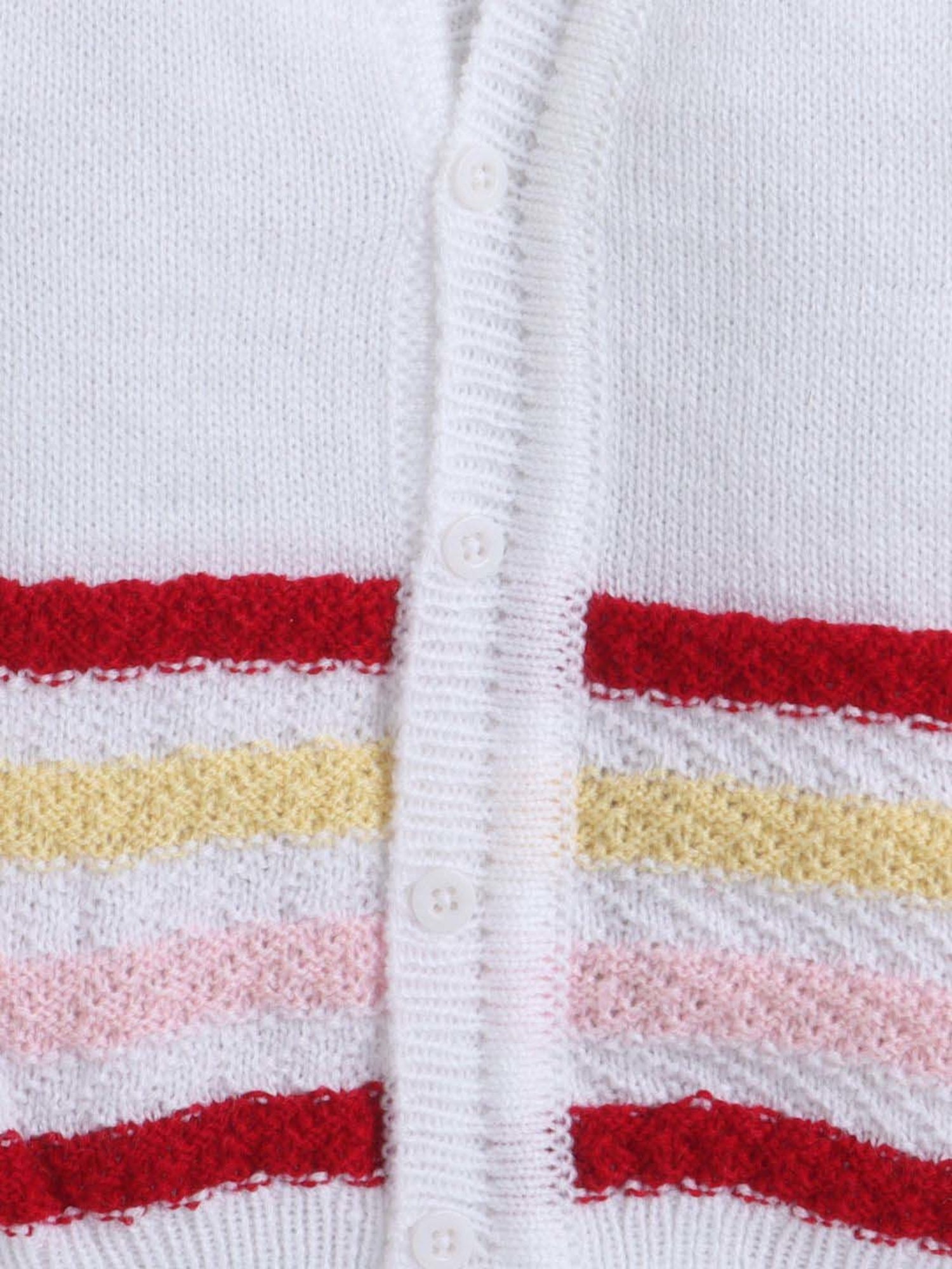 Little Angels Kids White & Red Striped Full Sleeves Sweater Set