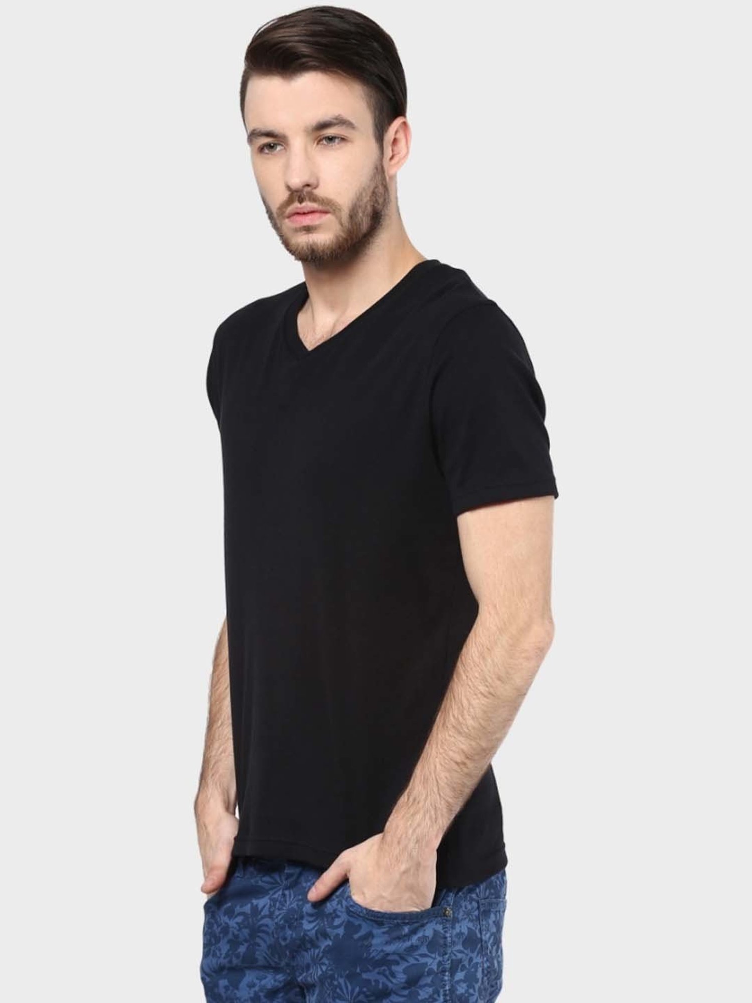 BOSSINI Black Cotton Regular Fit T-Shirt