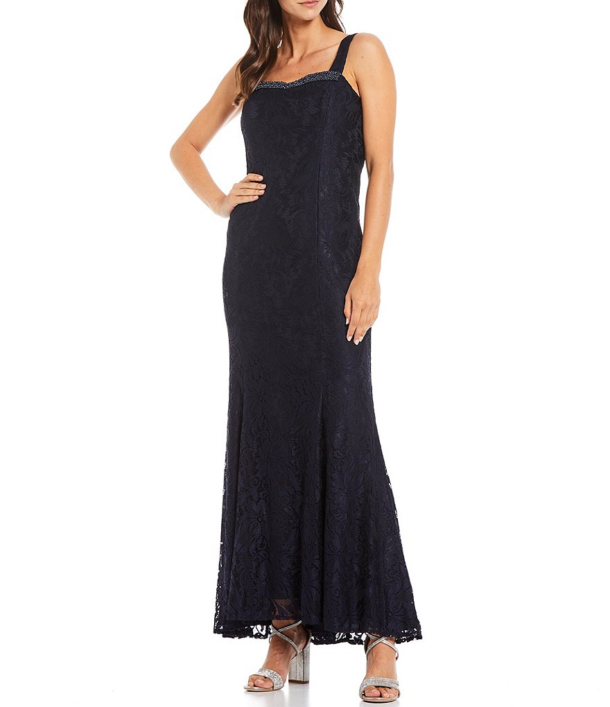 Le Bos Embroidered Stretch Lace 3/4 Sleeve Square Neck 2-Piece Jacket Dress