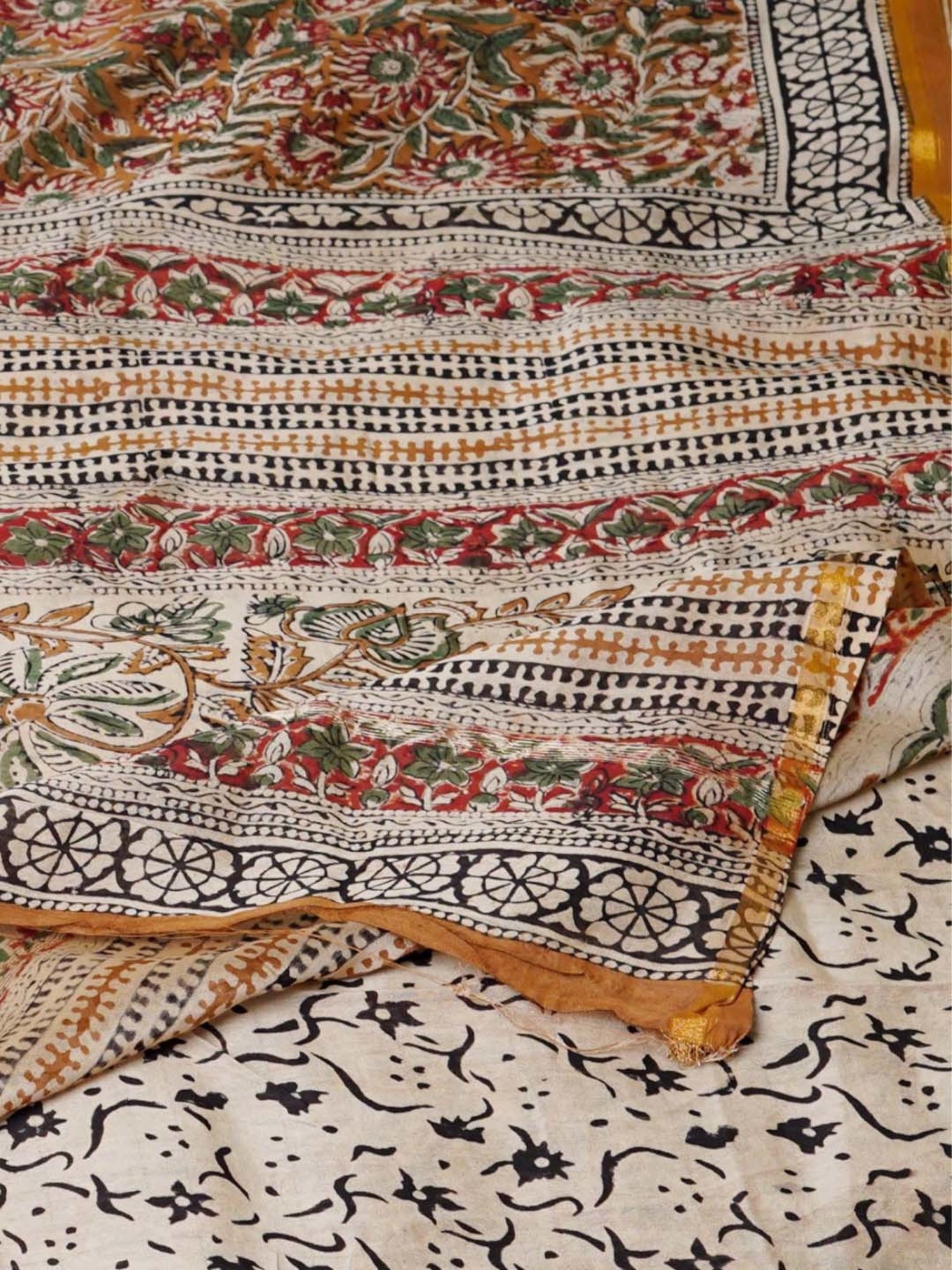 Unnati Silks Brown Floral Print Saree With Unstitched Blouse