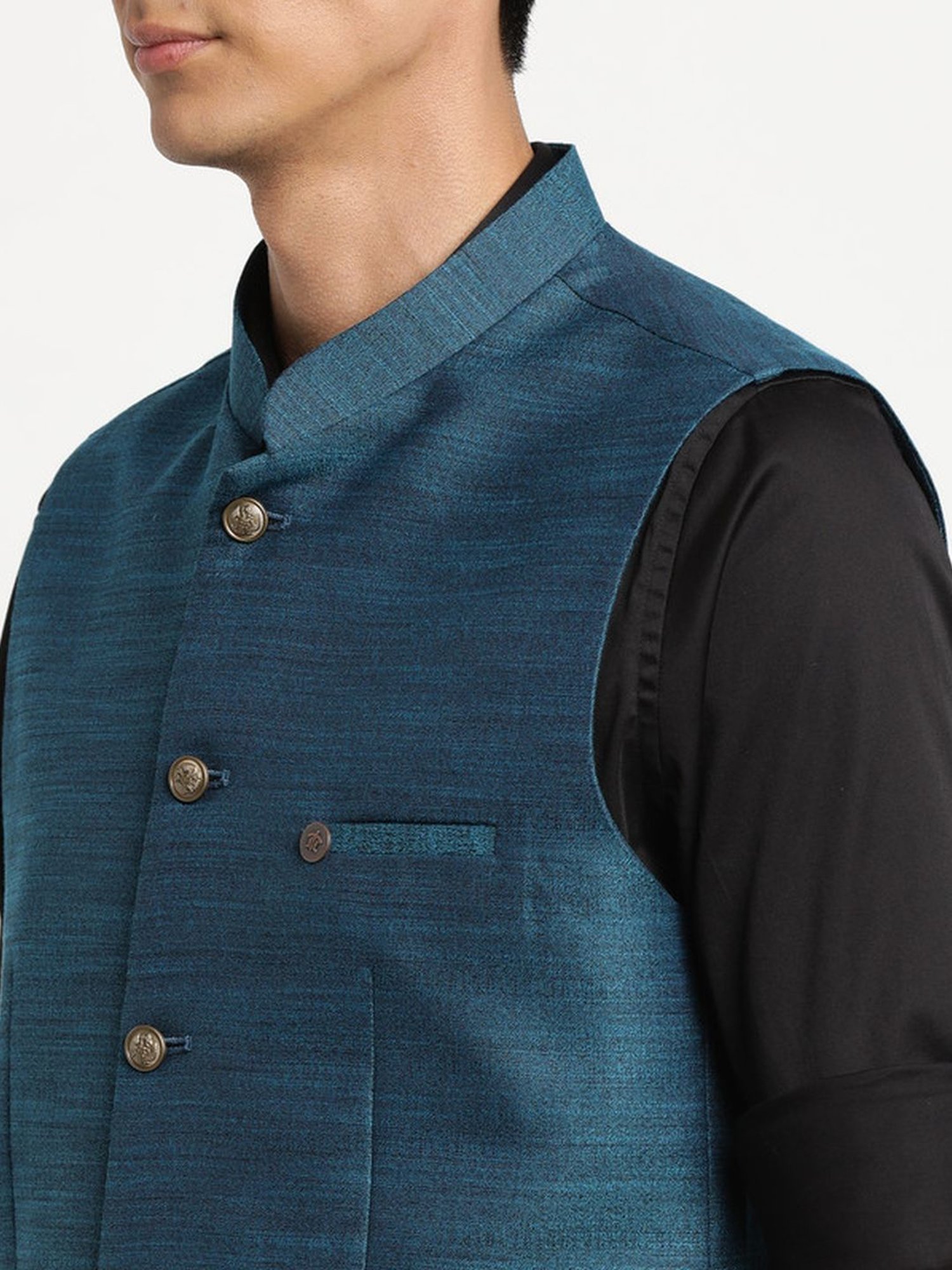 Turtle Blue Slim Fit Nehru Jacket