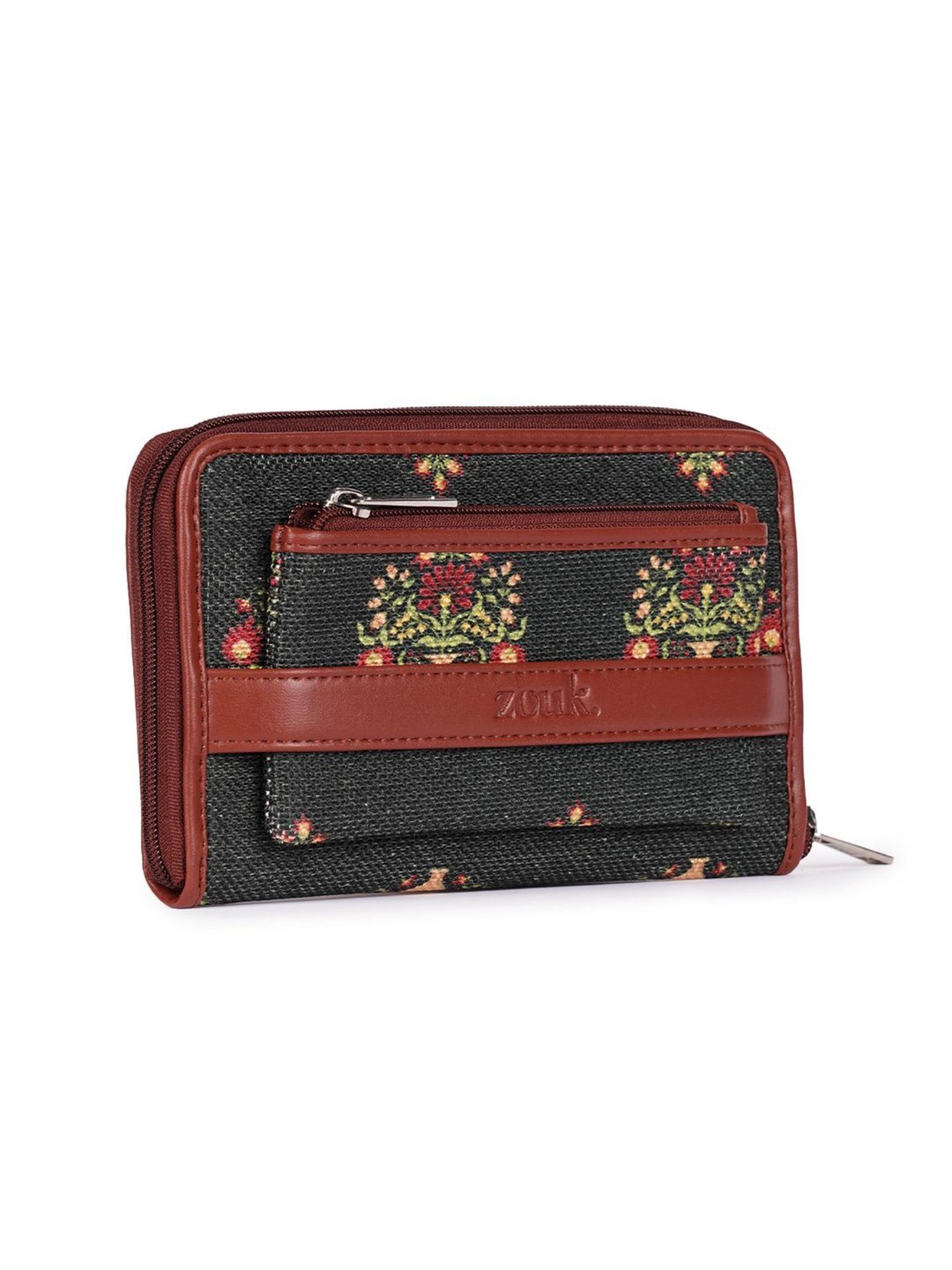 ZOUK Classic Green Printed Zip around Wallet for Women