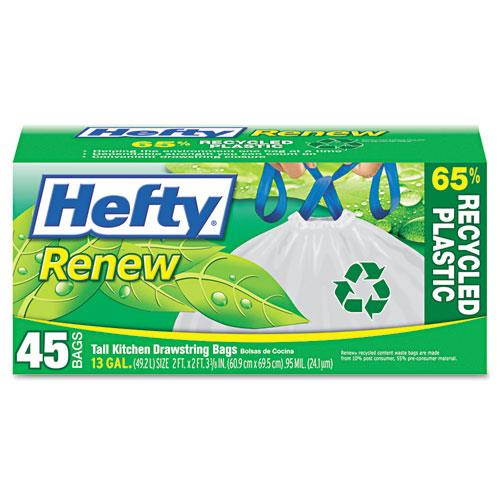 Renew Recycled Kitchen & Trash Bags, 13Gal, .9Mil, 24 X 27 1/4, White,