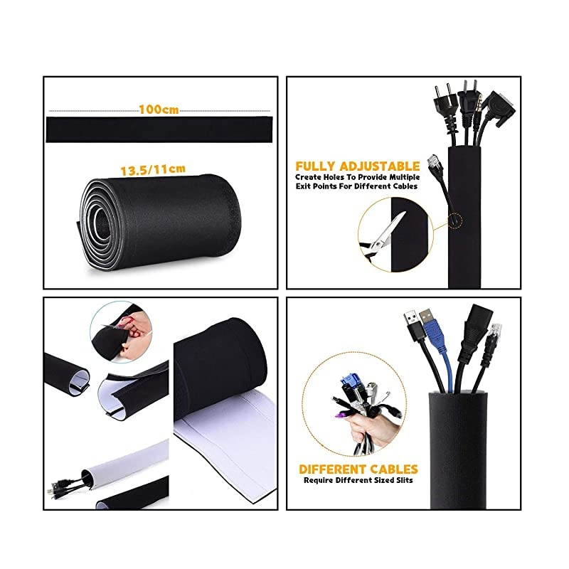 Bamboo Large Cable Box Stylish Cord Organizer Cable Management Box for Cord Hider and Cord Management Cable Organizer Box with Protector Cable Sleeve