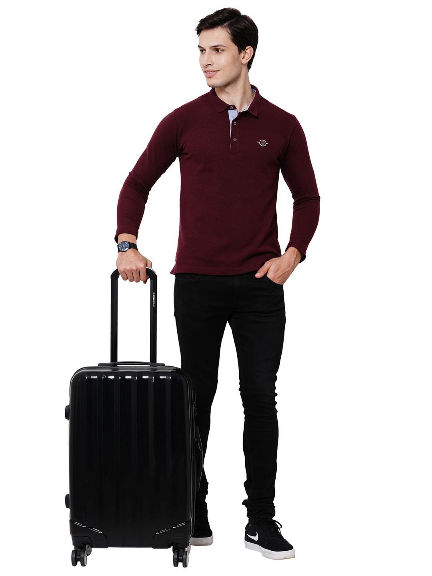 Swiss Brand Baden Range Black Textured Hard Medium Trolley Bag - 26 cm