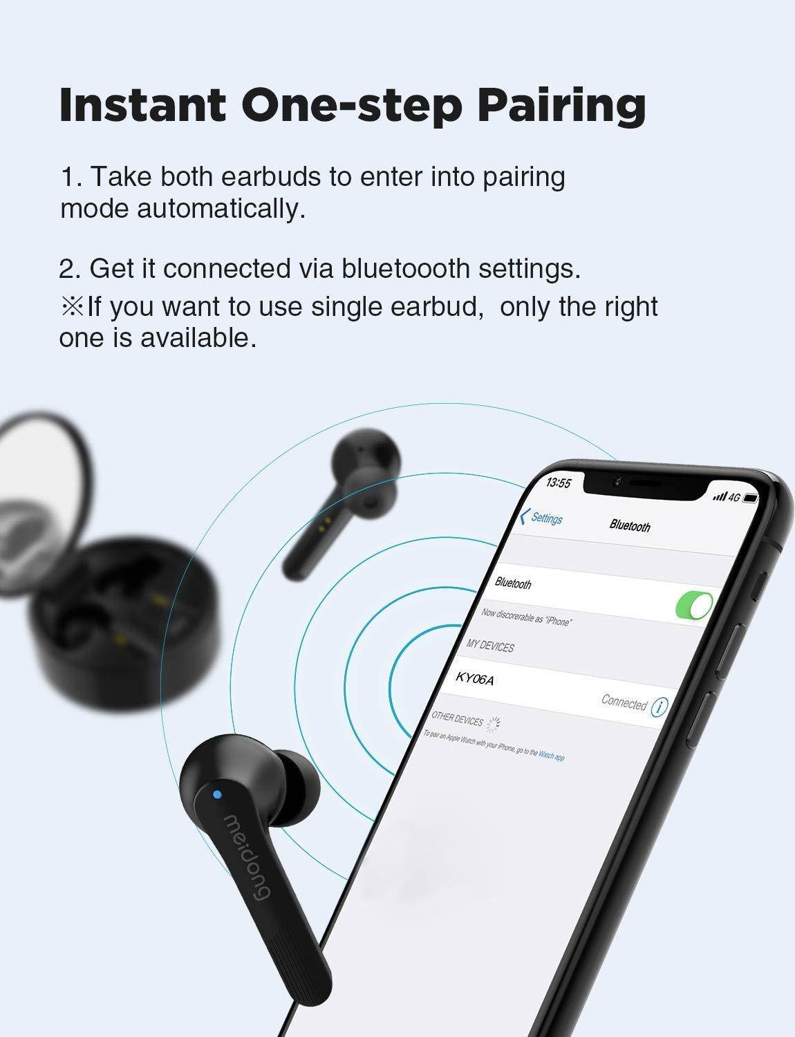 Wireless Earbuds,Meidong KY06A Bluetooth 5.0 Headphones in Ear Buds Wireless Earphones HiFi Stereo IPX6 Waterproof 40H Playtime for Workout Running Sports Gymwith Wireless Charging Case