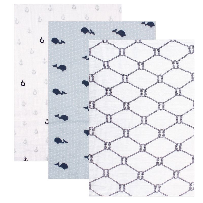 Hudson Baby Infant Boy Cotton Muslin Swaddle Blankets, Blue Whale, One Size