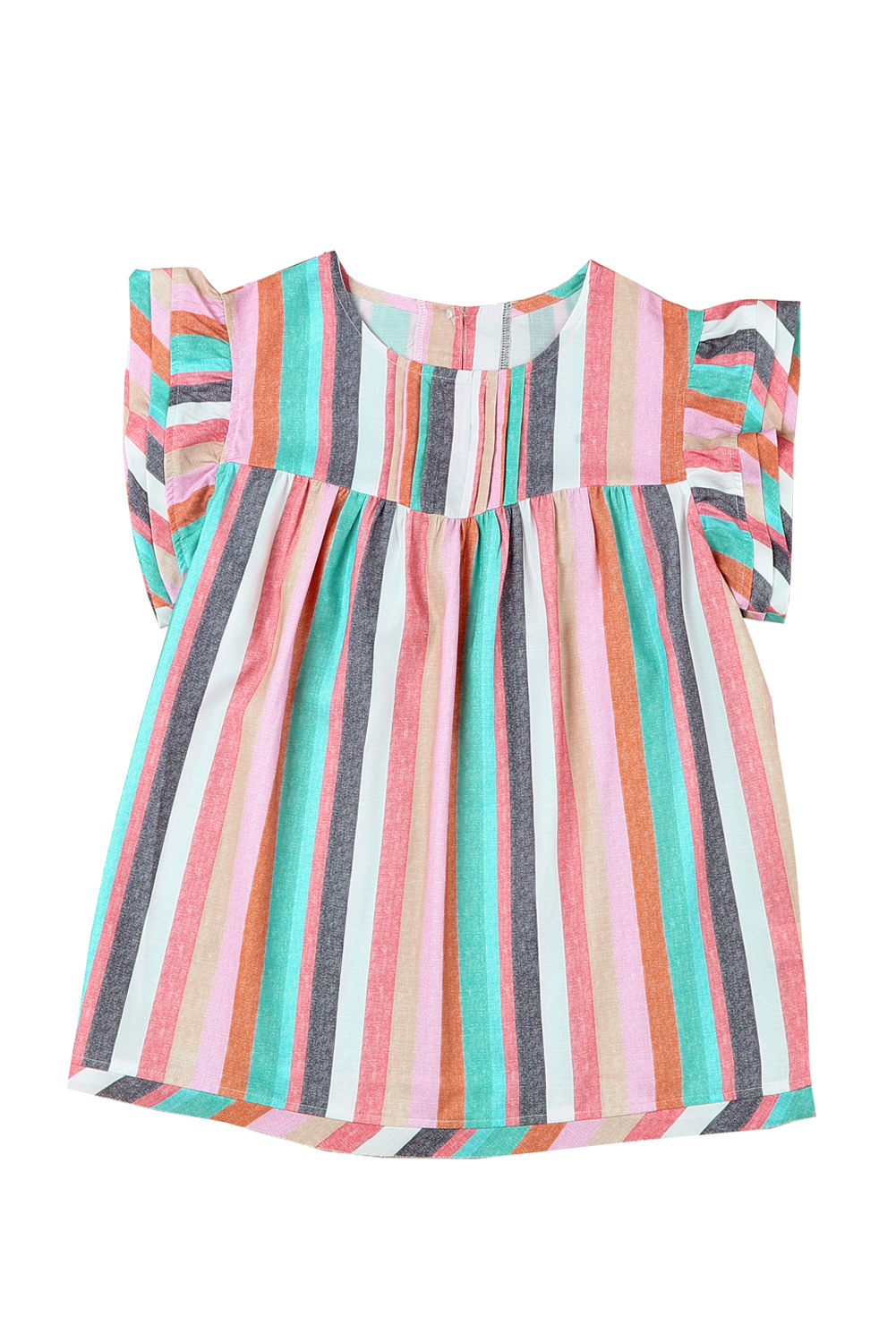 One World Apparel Jacquard Square Neck Short Sleeve Ivory Multi Floral Print Top