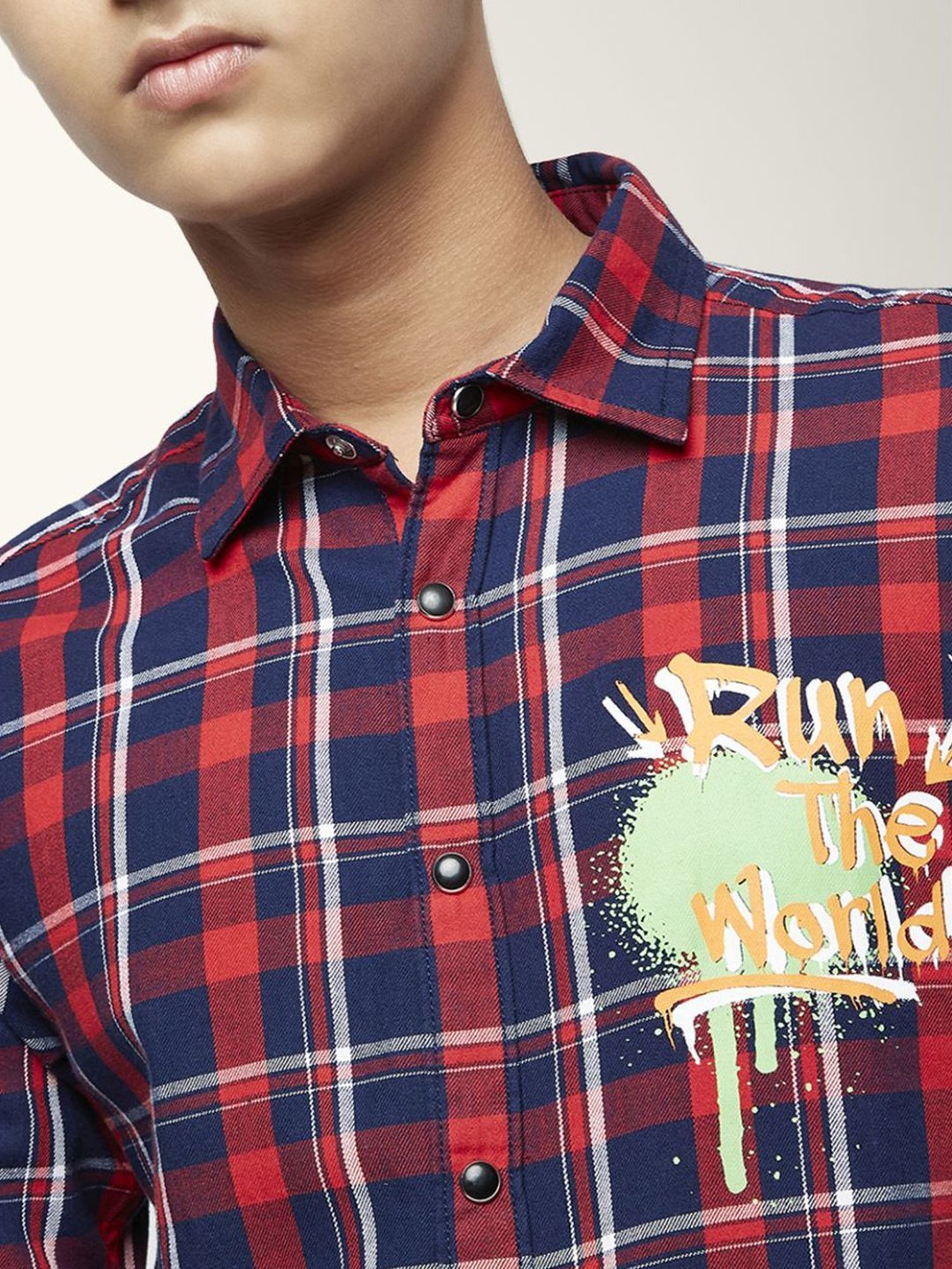 Coolsters by Pantaloons Kids Red Cotton Chequered Full Sleeves Shirt