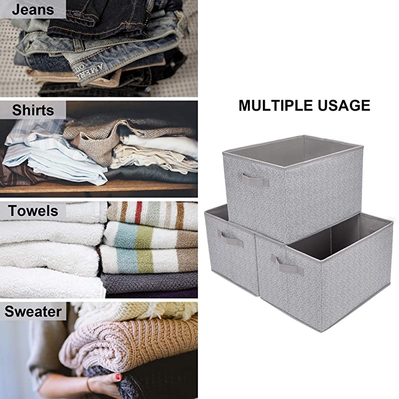 Storage Bin for Shelves Fabric Closet Organizer Shelf Cube Box with Handle Home Office Storage Baskets Gray Extra Large 3Pack