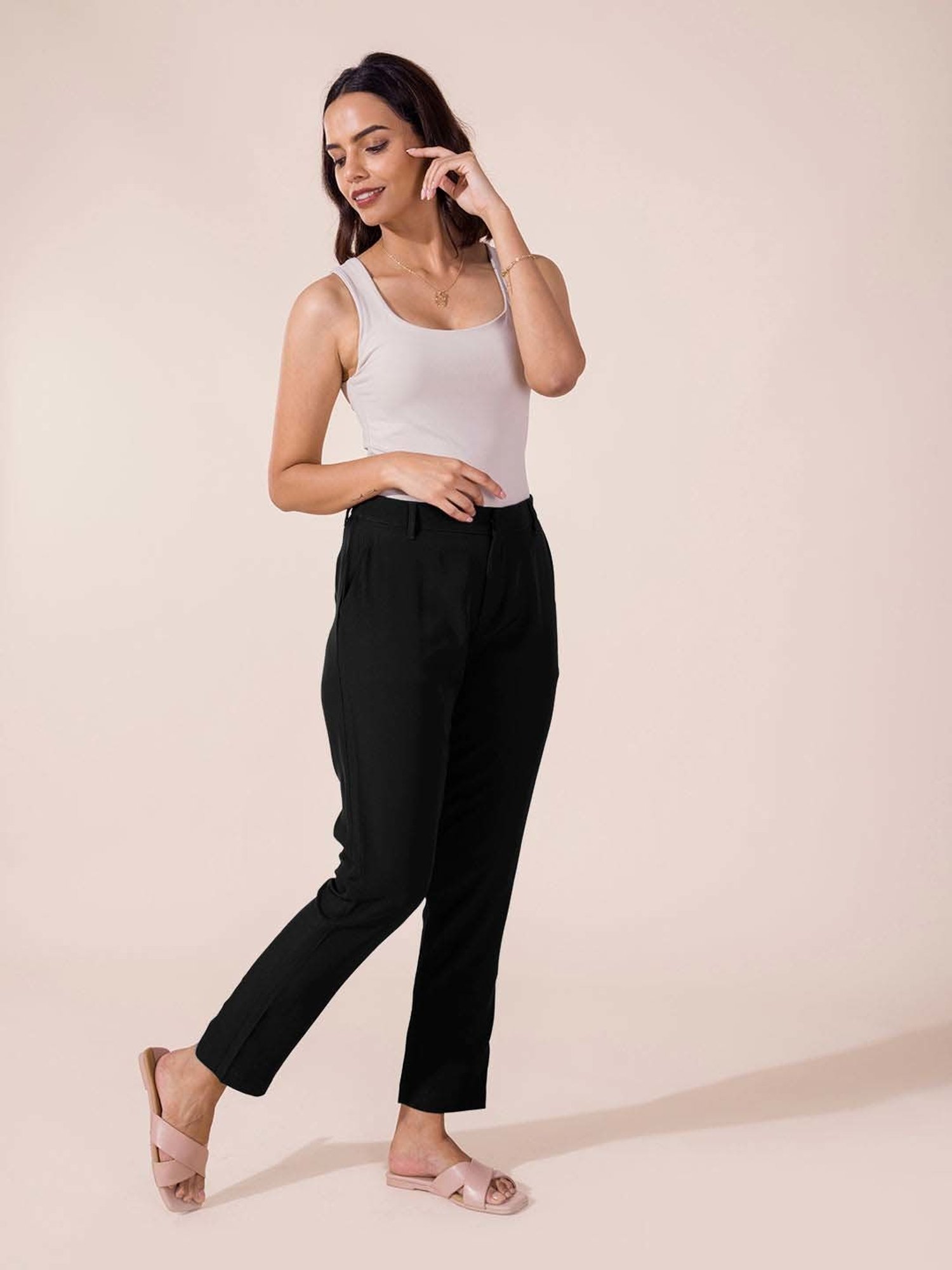 Go Colors! Black Mid Rise Formal Trousers