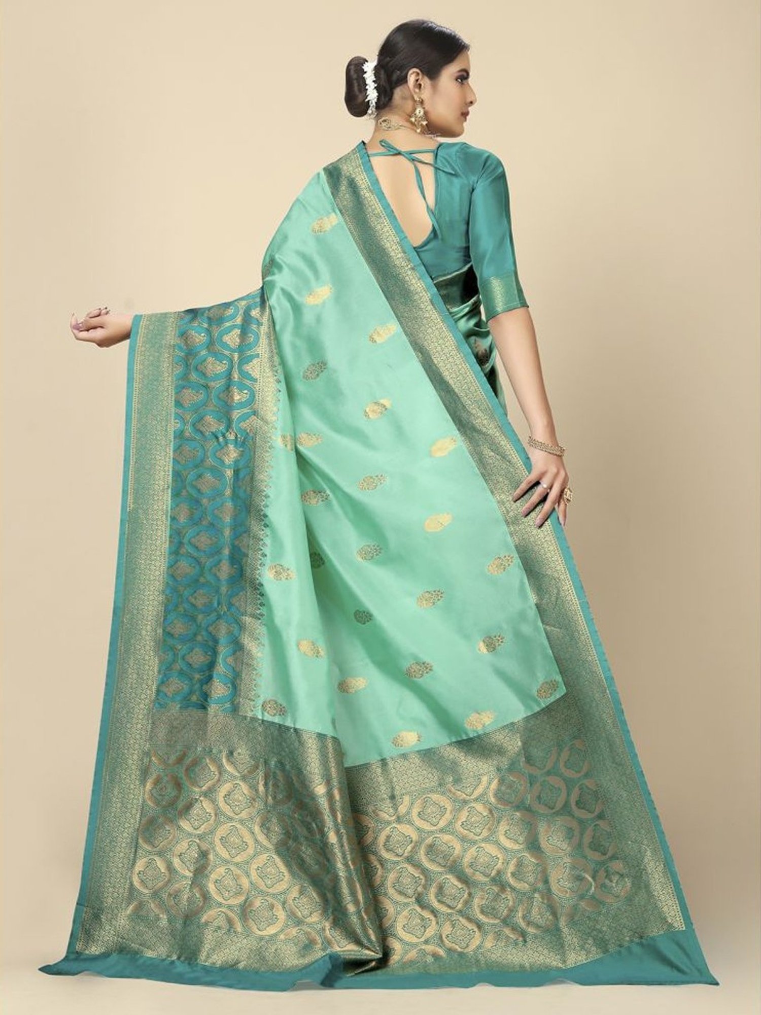 Unnati Silks Red Silk Printed Saree With Unstitched Blouse