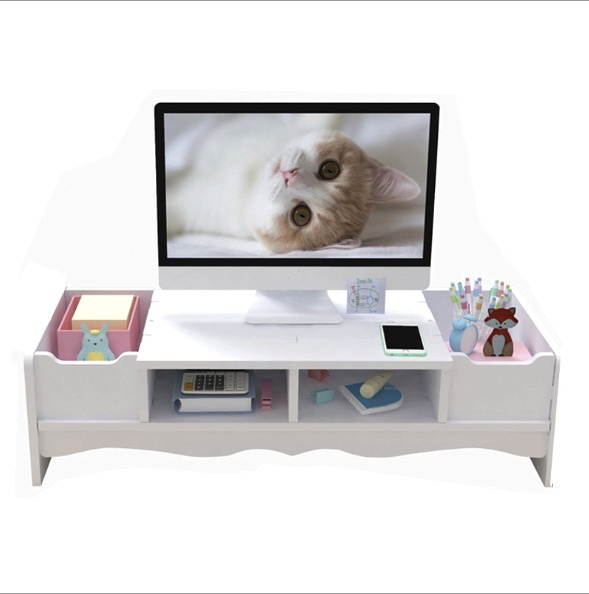 Computer Monitor Stand Riser White Laptop Riser Shelf Organiser Multifunction