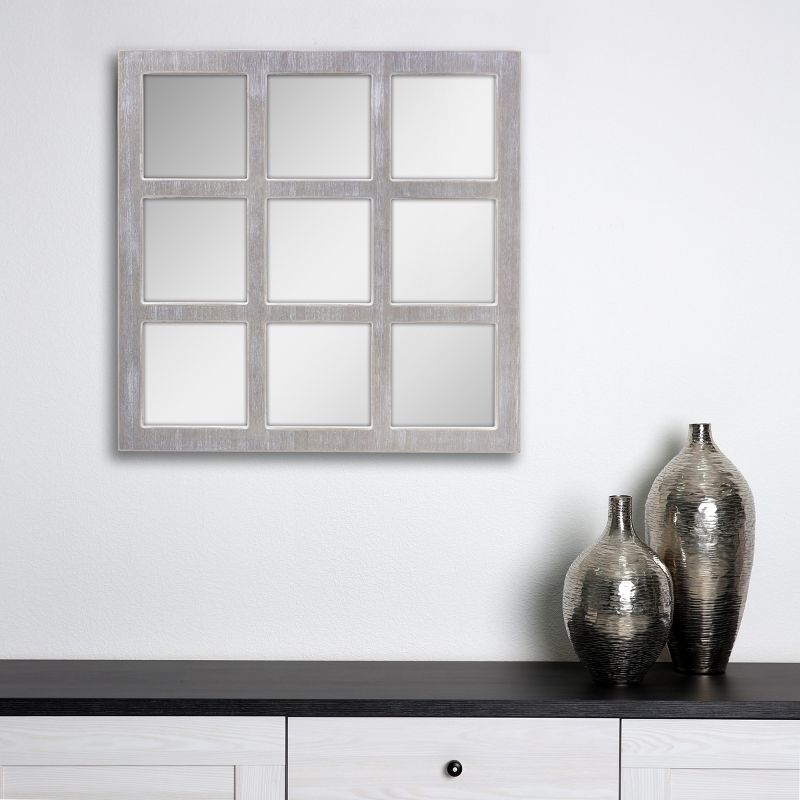 23.5" x 23.5" Rustic 9-Panel Window Pane Decorative Wall Mirror White - Stonebriar Collection