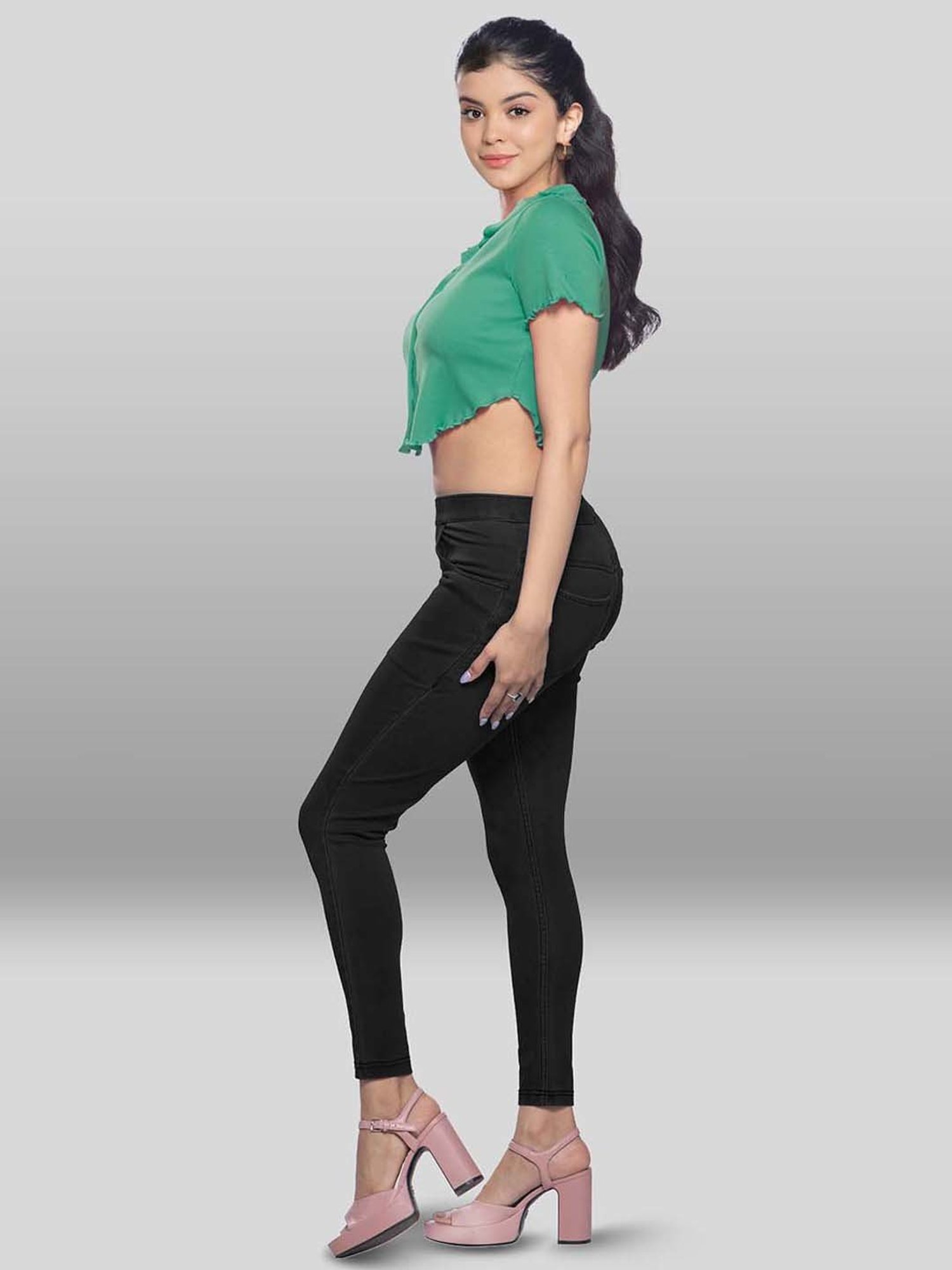 Lyra Black & Indigo Cotton Jeggings - Pack Of 2