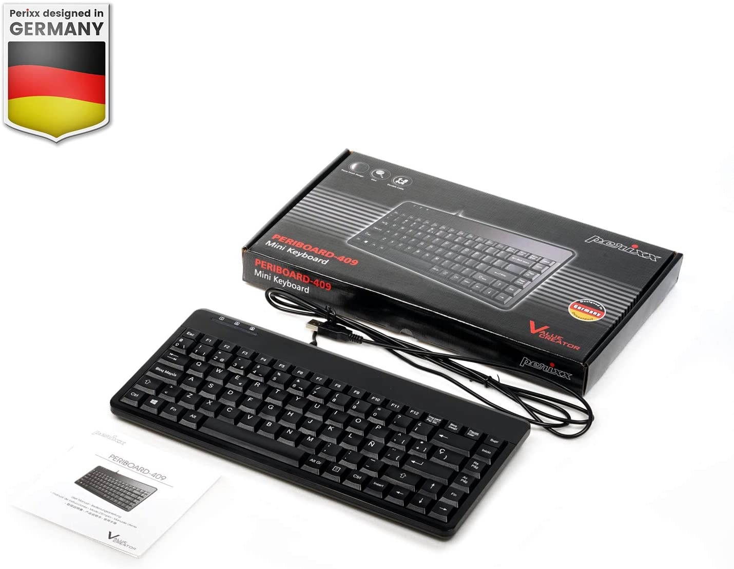 Perixx PERIBOARD-409U ES - Mini USB Teclado - Negro Brillante - QWERTY Espa&ntilde;ol