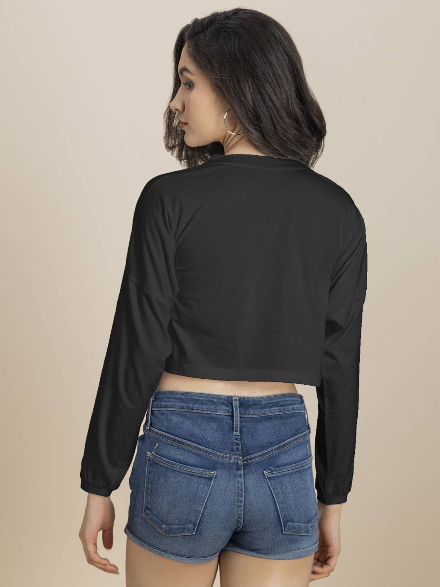 Moomaya Black Graphic Print Crop T-Shirt