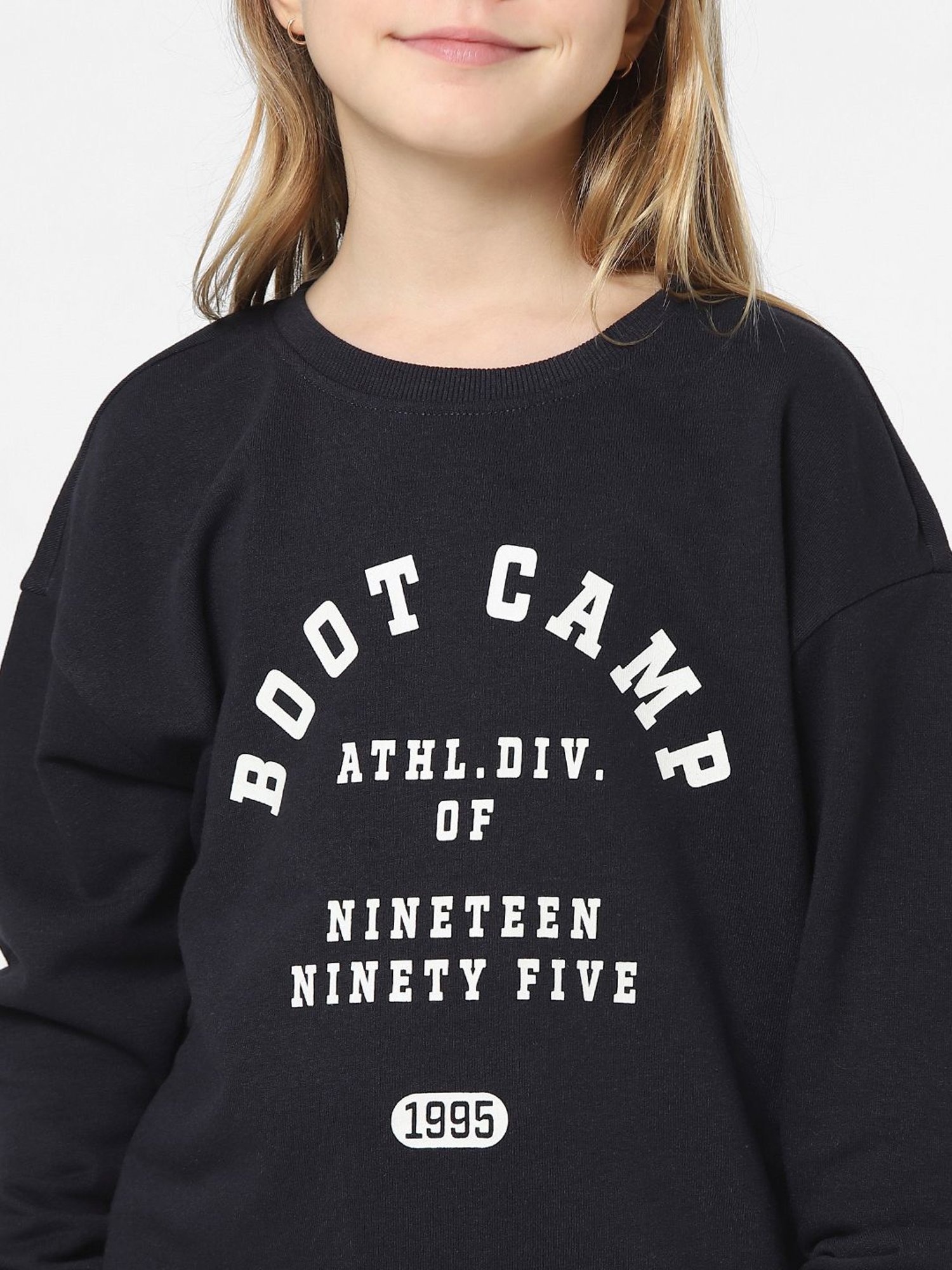 KIDS ONLY Midnight Black Printed Full Sleeves Sweatshirt